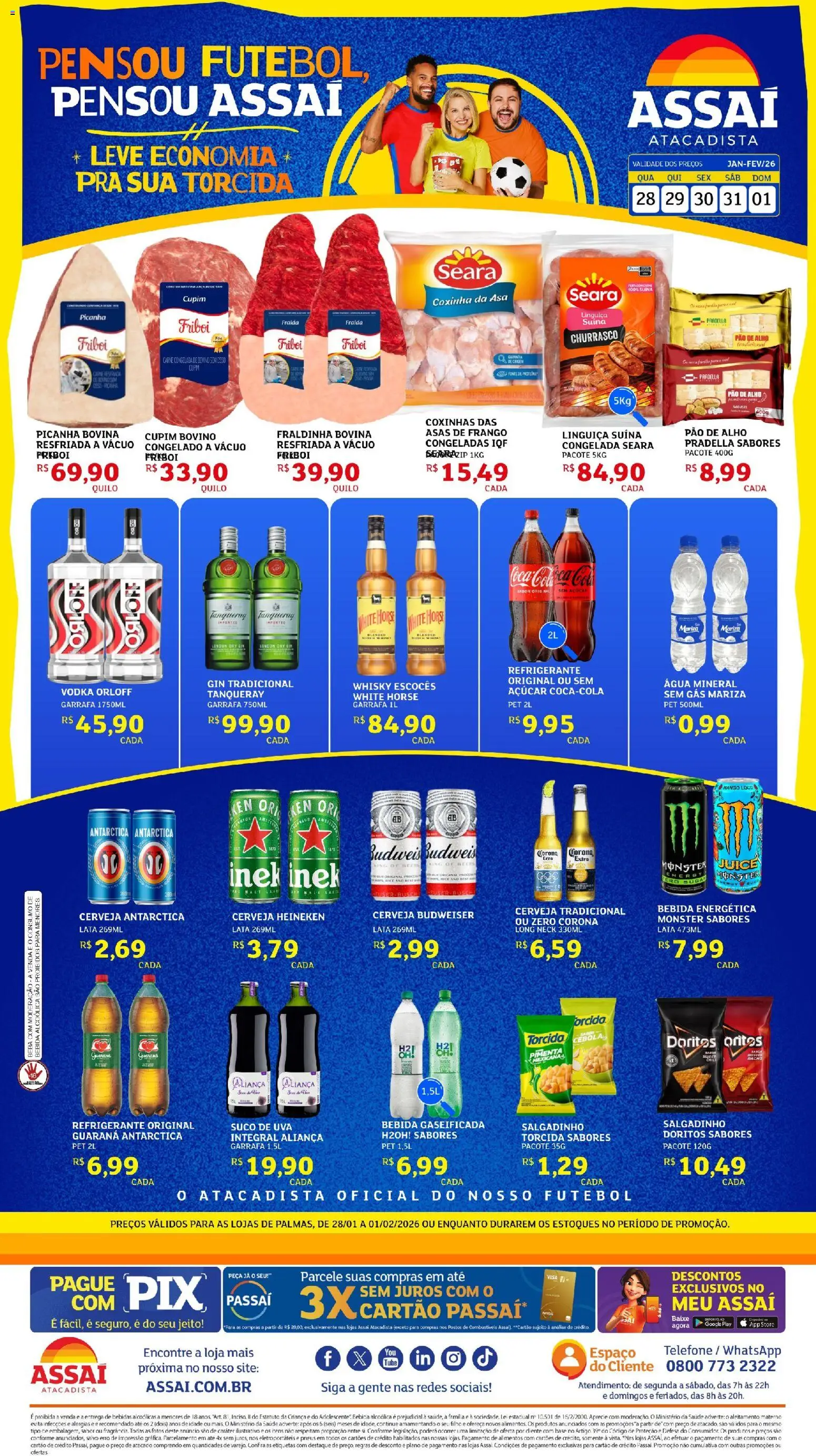 Assaí Atacadista Folheto - válido de 28.01.2026 | Página: 1 | Produtos: Whisky, Pão, Carne, Monster