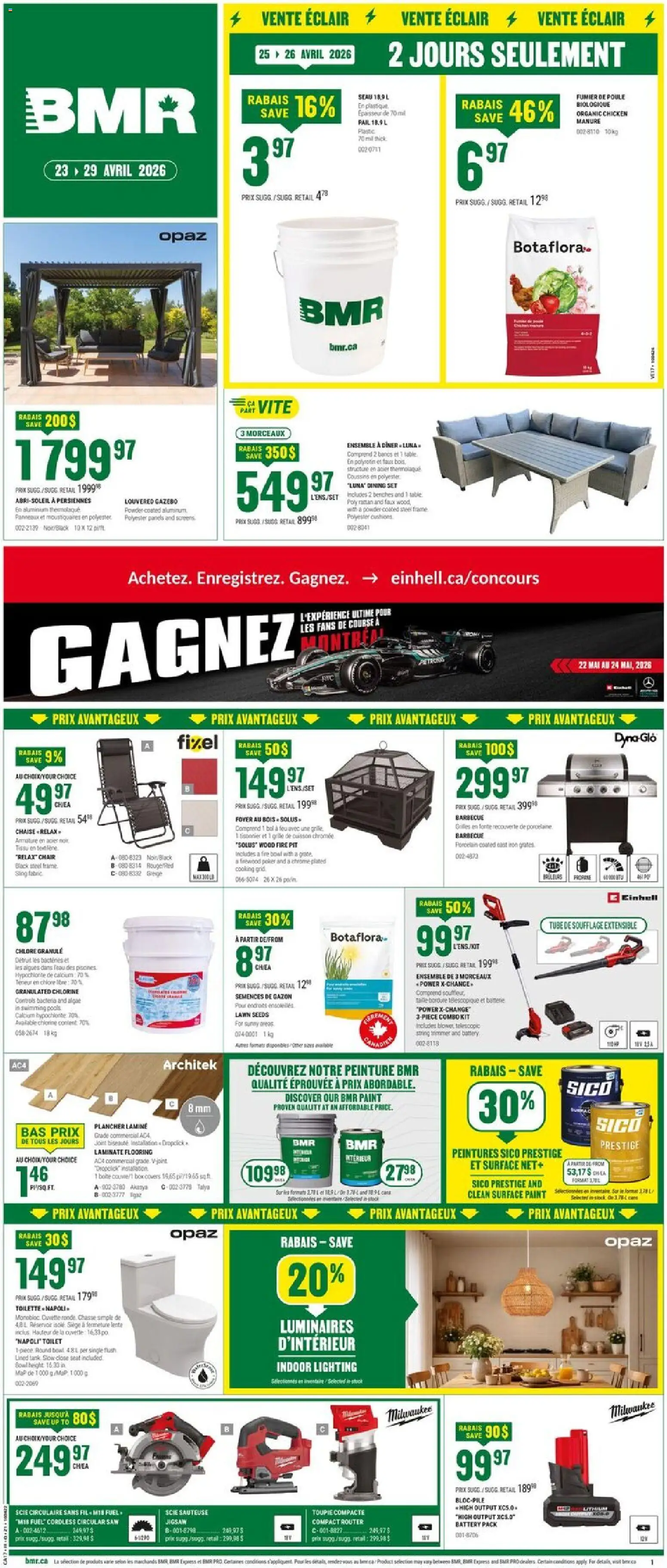 BMR flyer valid from 23.04.2026 | Page: 1 | Products: Chair, Box, Toilette, Chicken