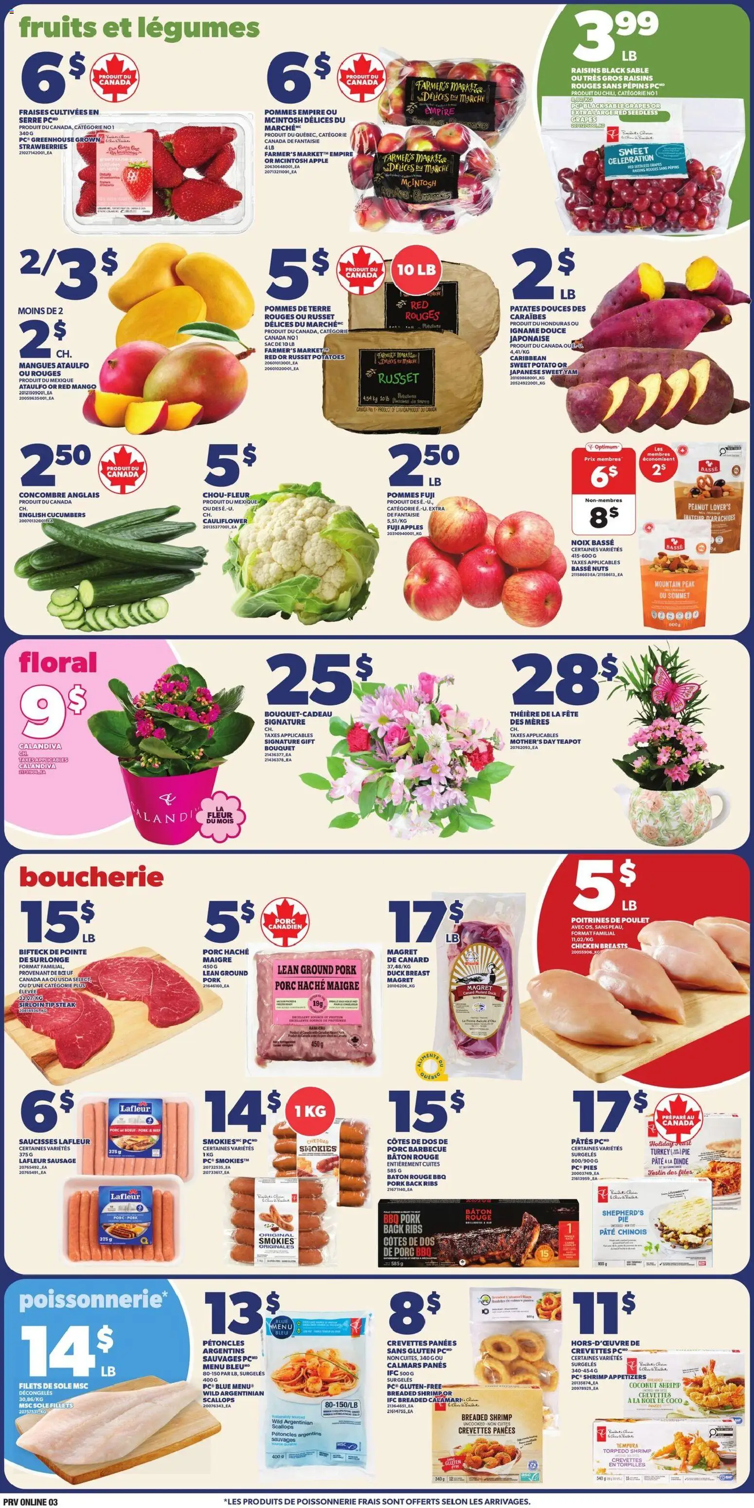 Provigo flyer valid from 30.04.2026 | Page: 3 | Products: Cucumbers, Potatoes, Pork, Apples