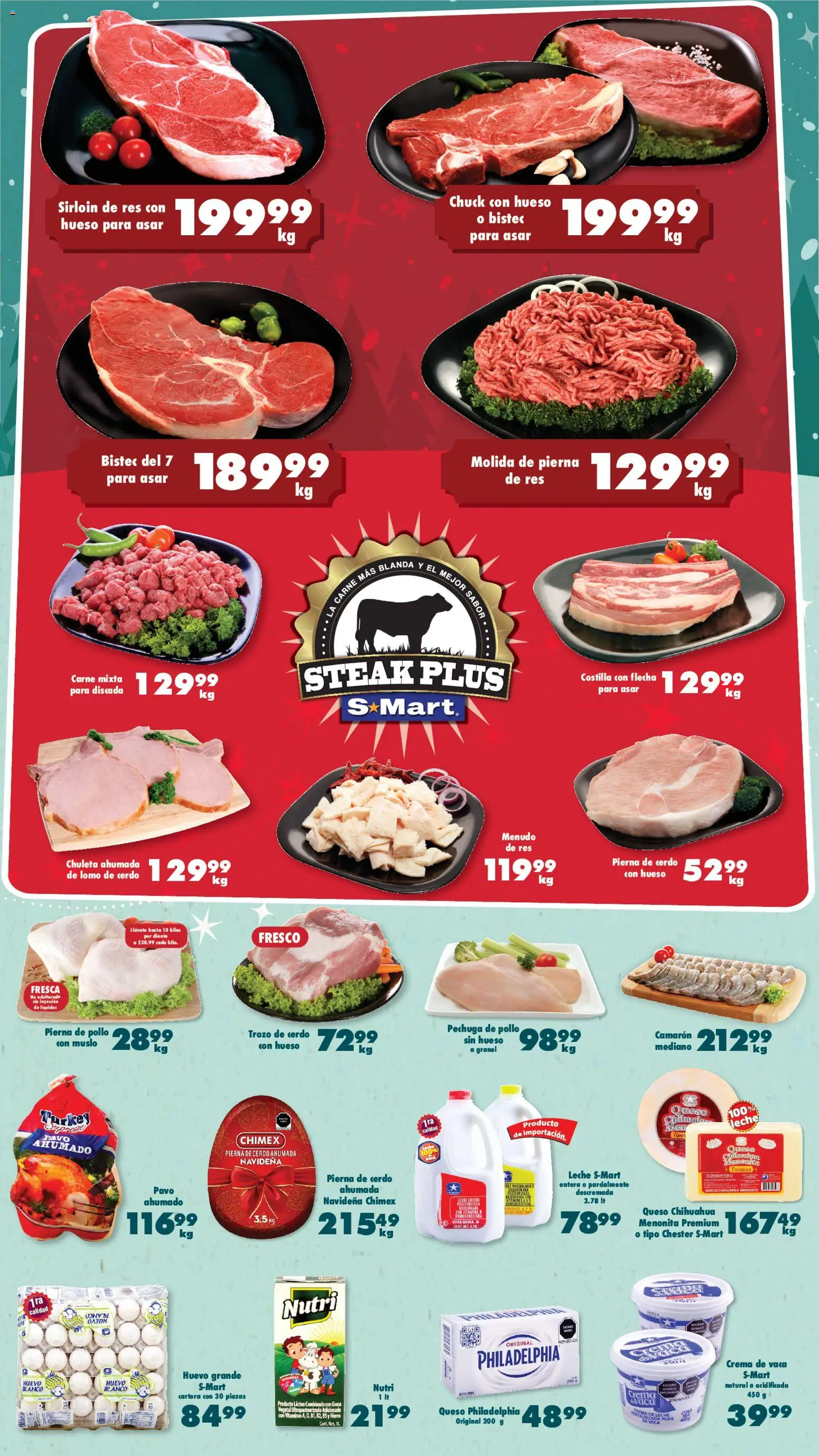 Nuevas ofertas de S-Mart válidas en toda la República Mexicana desde el 12.12.2025. ¡Encuentra las mejores ofertas en S-Mart folleto Nuevo Laredo! | Página: 1 | Productos: Pollo, Crema de leche, Cerdo, Res