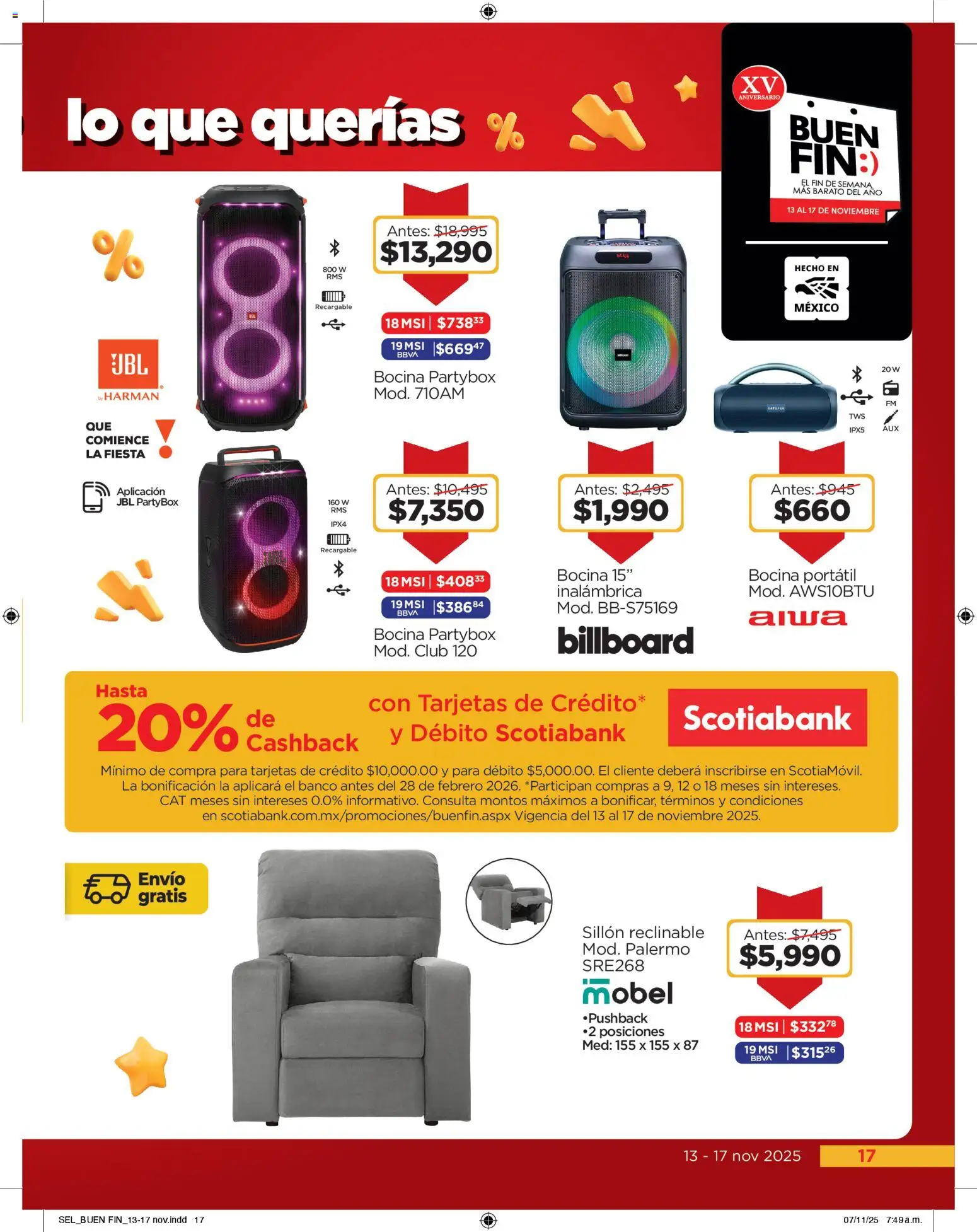 Nuevas ofertas de Chedraui válidas en toda la República Mexicana desde el 13.11.2025. ¡Encuentra las mejores ofertas en Chedraui Buen Fin! | Página: 17 | Productos: Sillón, Bocina, Banco