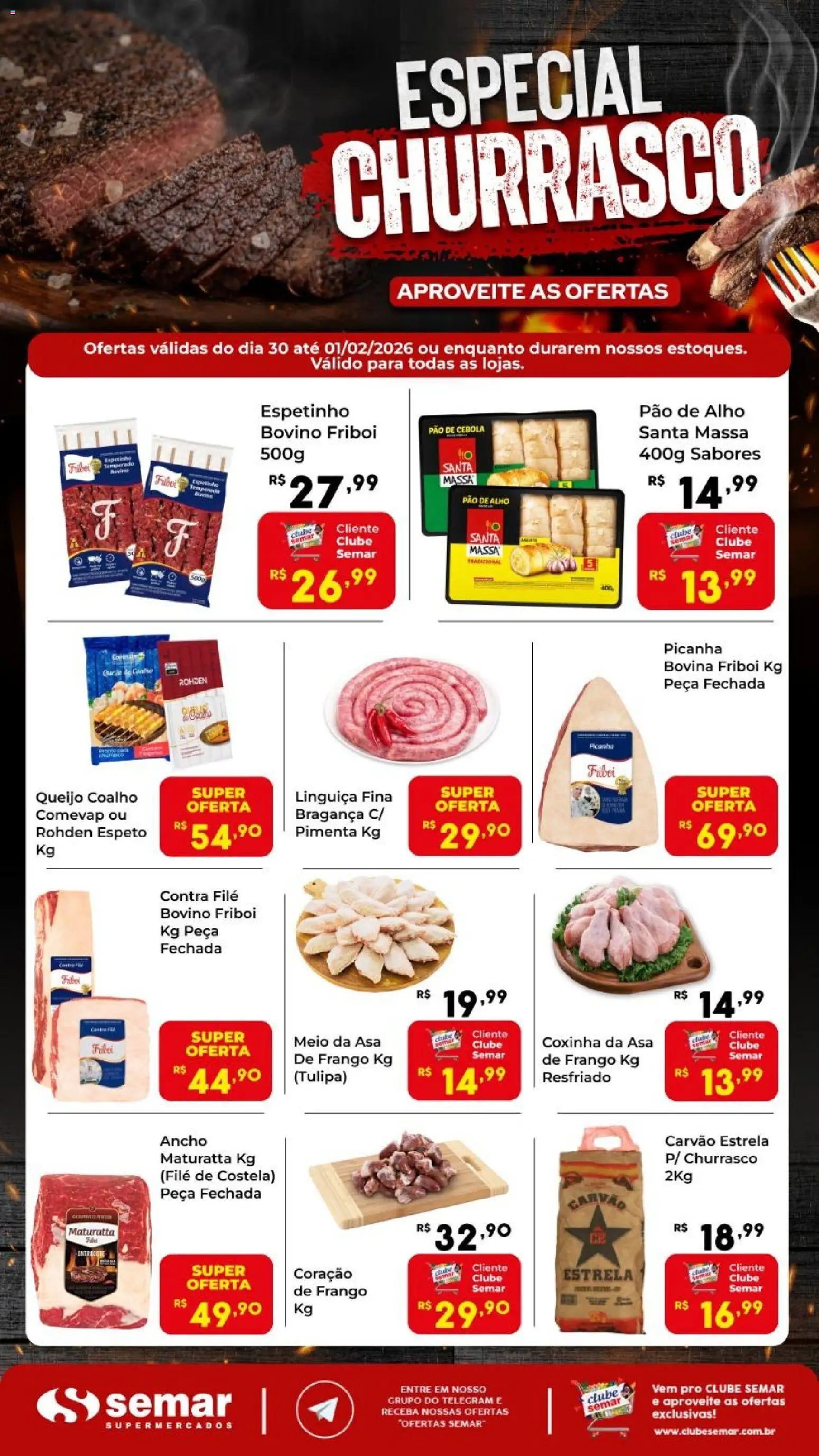Semar Supermercado Folheto - válido de 30.01.2026 | Página: 1 | Produtos: Pimenta, Linguiça, Contra filé, Frango