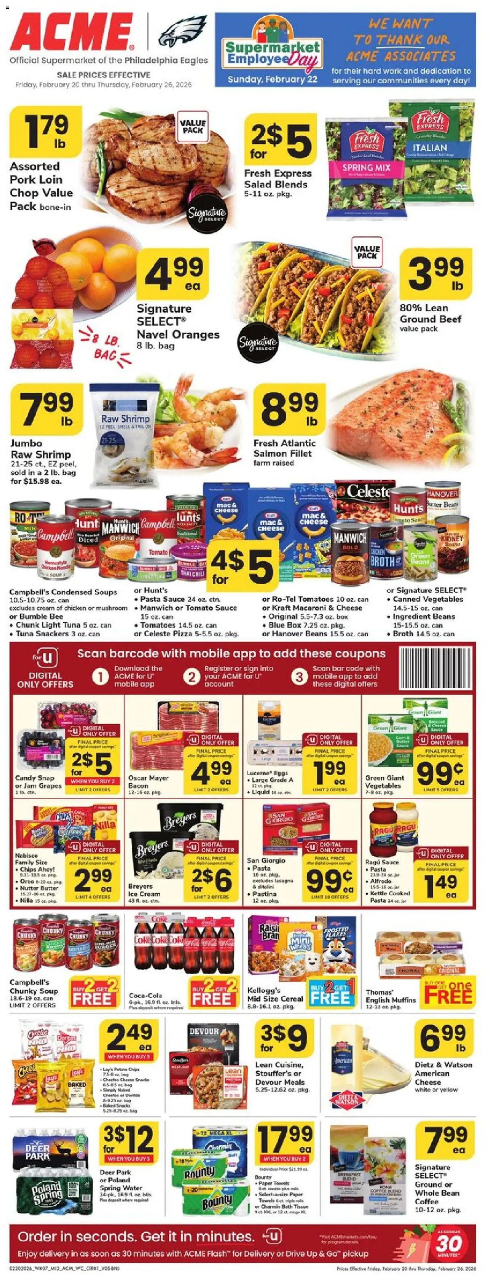 Acme Weekly Ad - NJ - valid from 20.02.2026 | Page: 1 | Products: Eggs, Oranges, Salad, Bag