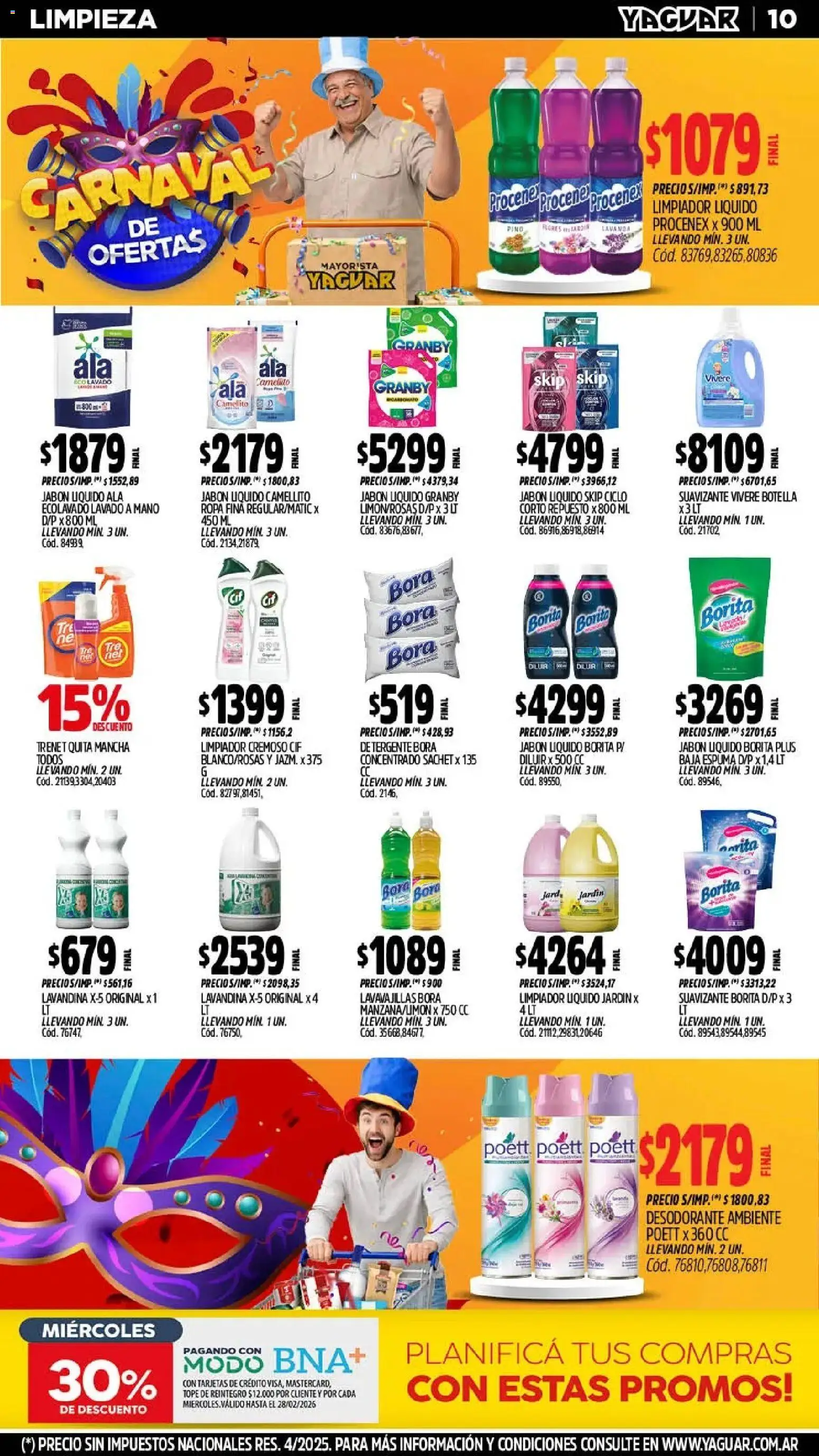 Yaguar - Oferta Semanal Salta │ válido desde el 16.02.2026 | Página: 9 | Productos: Lavandina, Botella, Desodorante, Detergente