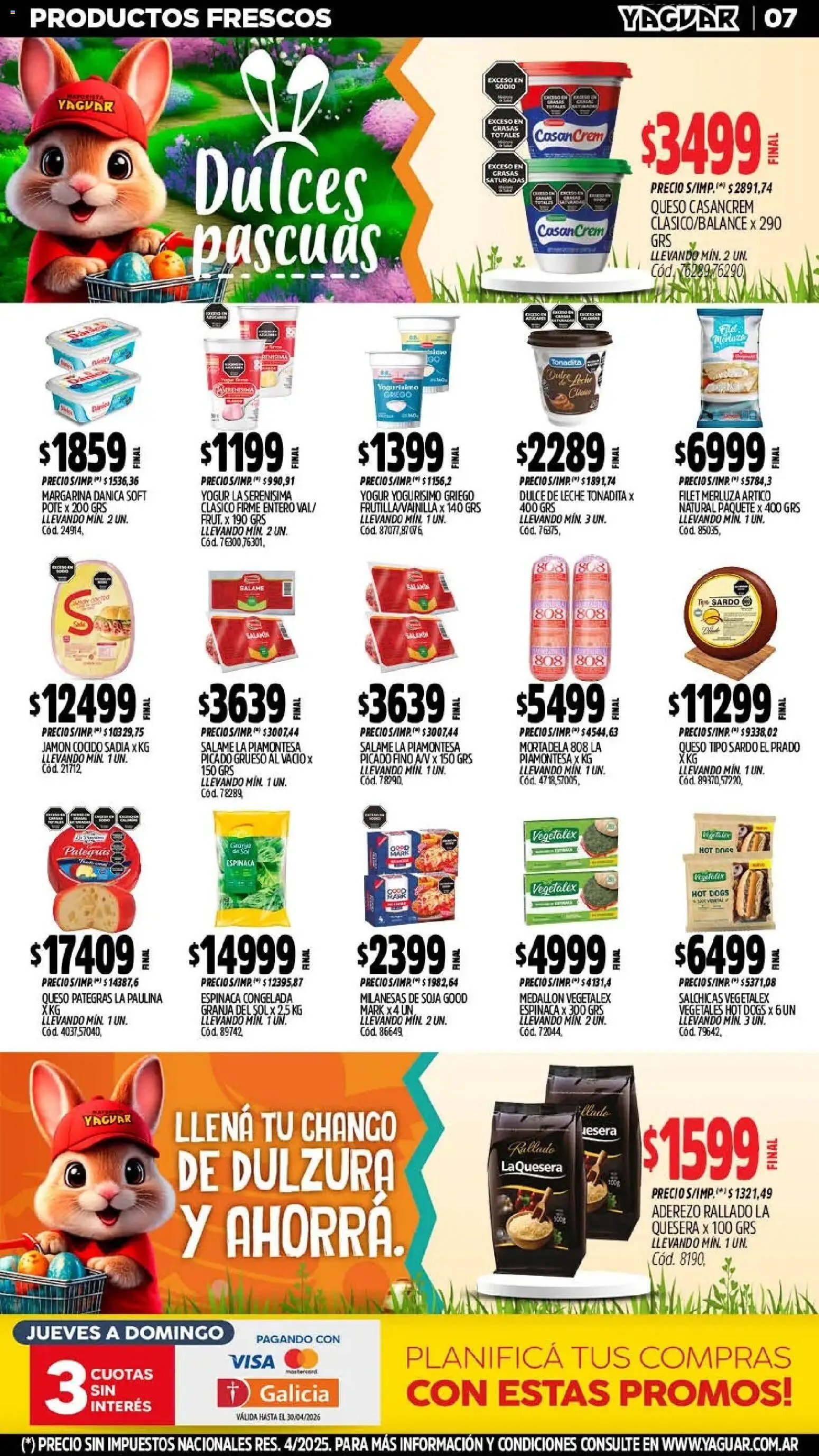 Yaguar - Oferta Semanal Neuquen │ válido desde el 30.03.2026 | Página: 7 | Productos: Mortadela, Aderezo, Salame, Espinaca