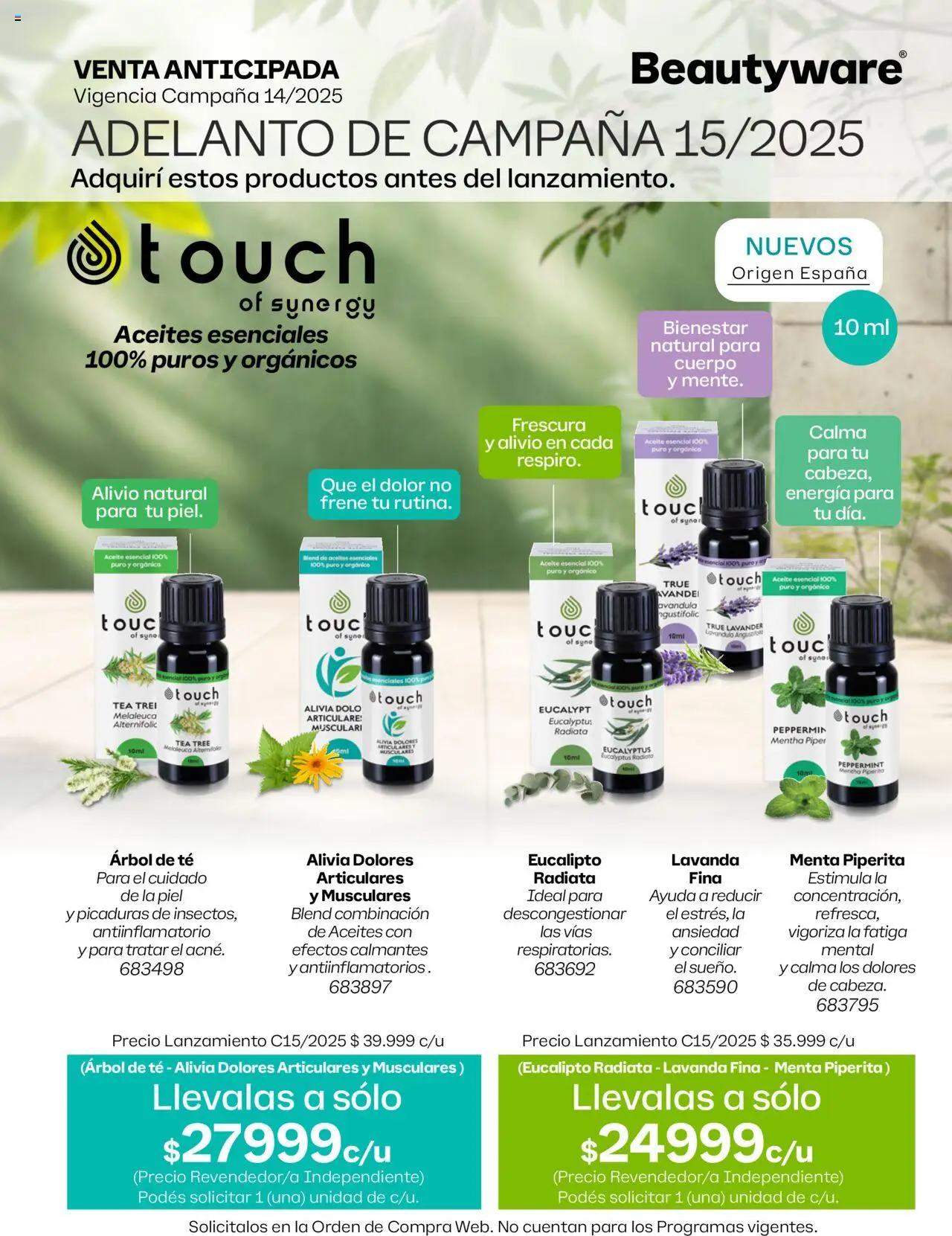 Tupperware - Venta Anticipada - Aceites Touch of Sinergy │ válido desde el 01.09.2025 | Página: 1 | Productos: Campana, Aceite, Té, Antiinflamatorio