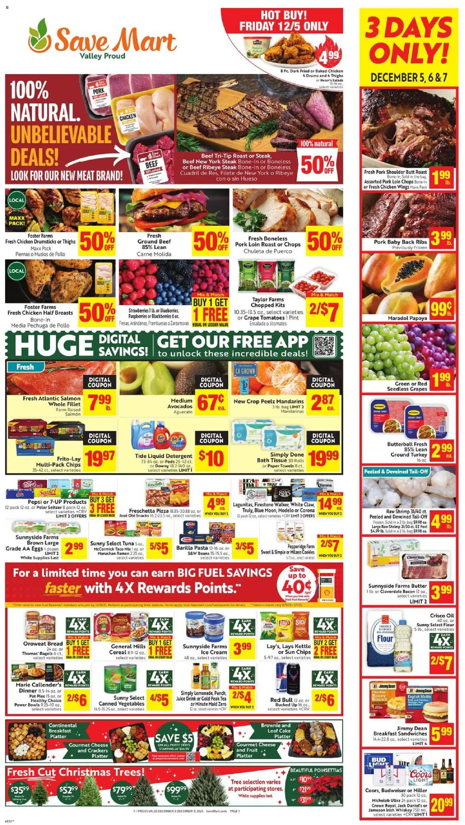 Save Mart Weekly - CA - valid from 03.12.2025 | Page: 1 | Products: Butter, Cookies, Whiskey, Vegetables