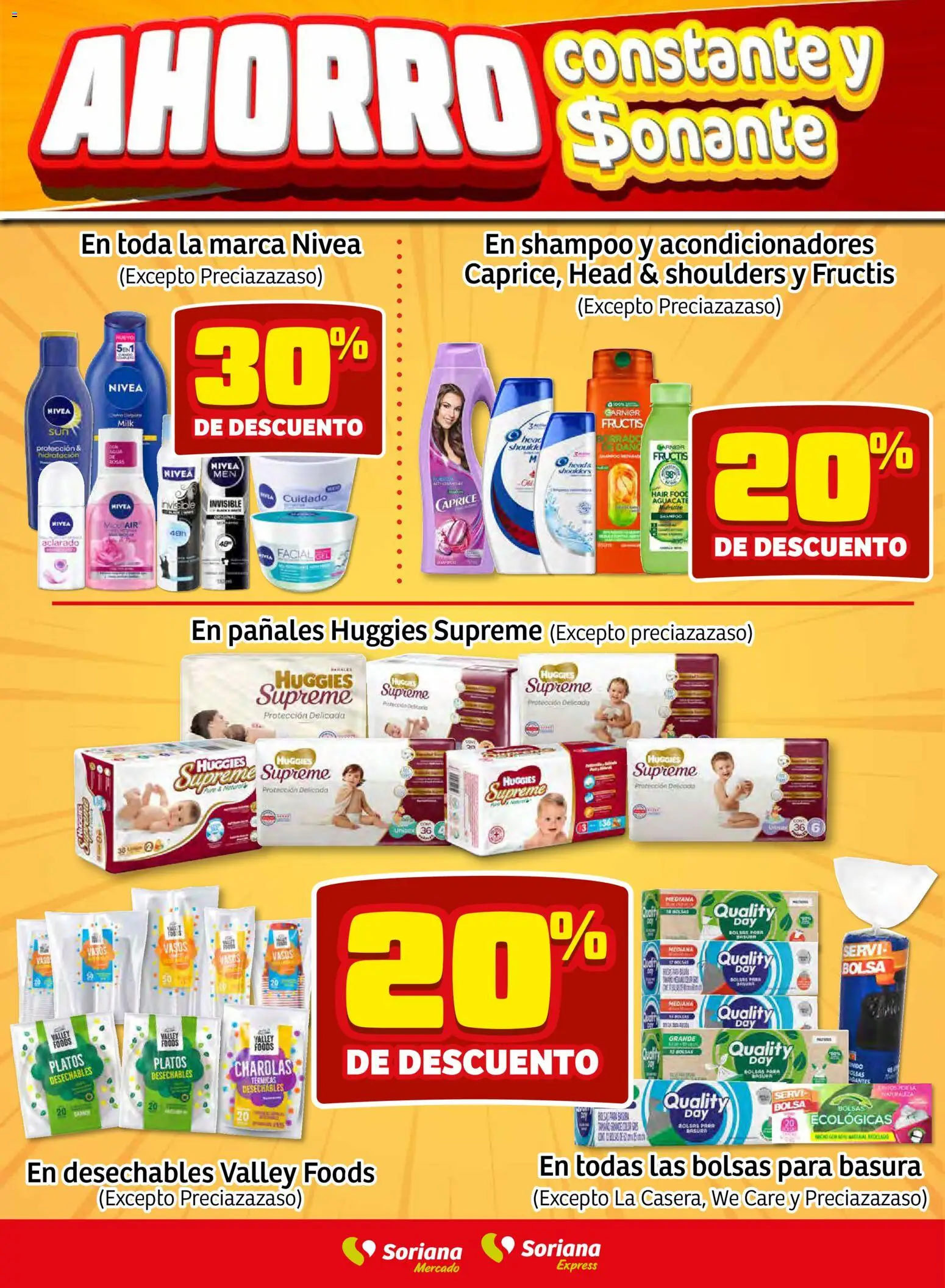 Nuevas ofertas de Soriana válidas en toda la República Mexicana desde el 23.10.2025. ¡Encuentra las mejores ofertas en Soriana - Fin de Semana Mercado: Ags, Nay, Jal, Qro, Col, Mich, Gto, Hgo, Tlax, Mor, Pue, Gro, Oax, Edo. de Mex, CDMX, Zac y SLP! | Página: 5 | Productos: Bolsa, Aguacate, Pañales, Vasos