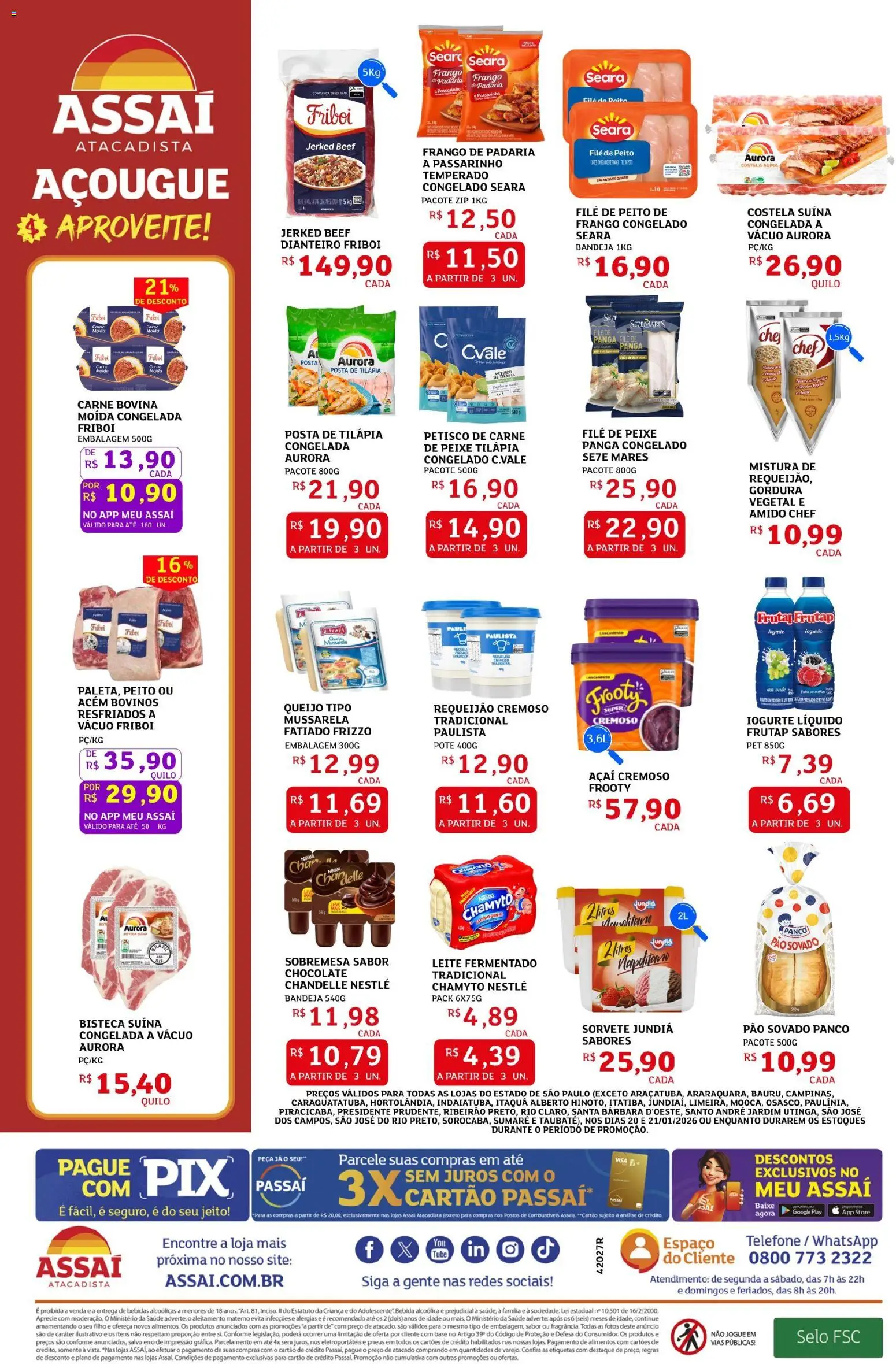 Assaí Atacadista Folheto - válido de 20.01.2026 | Página: 2 | Produtos: Pão, Peixe, Carne, Mussarela