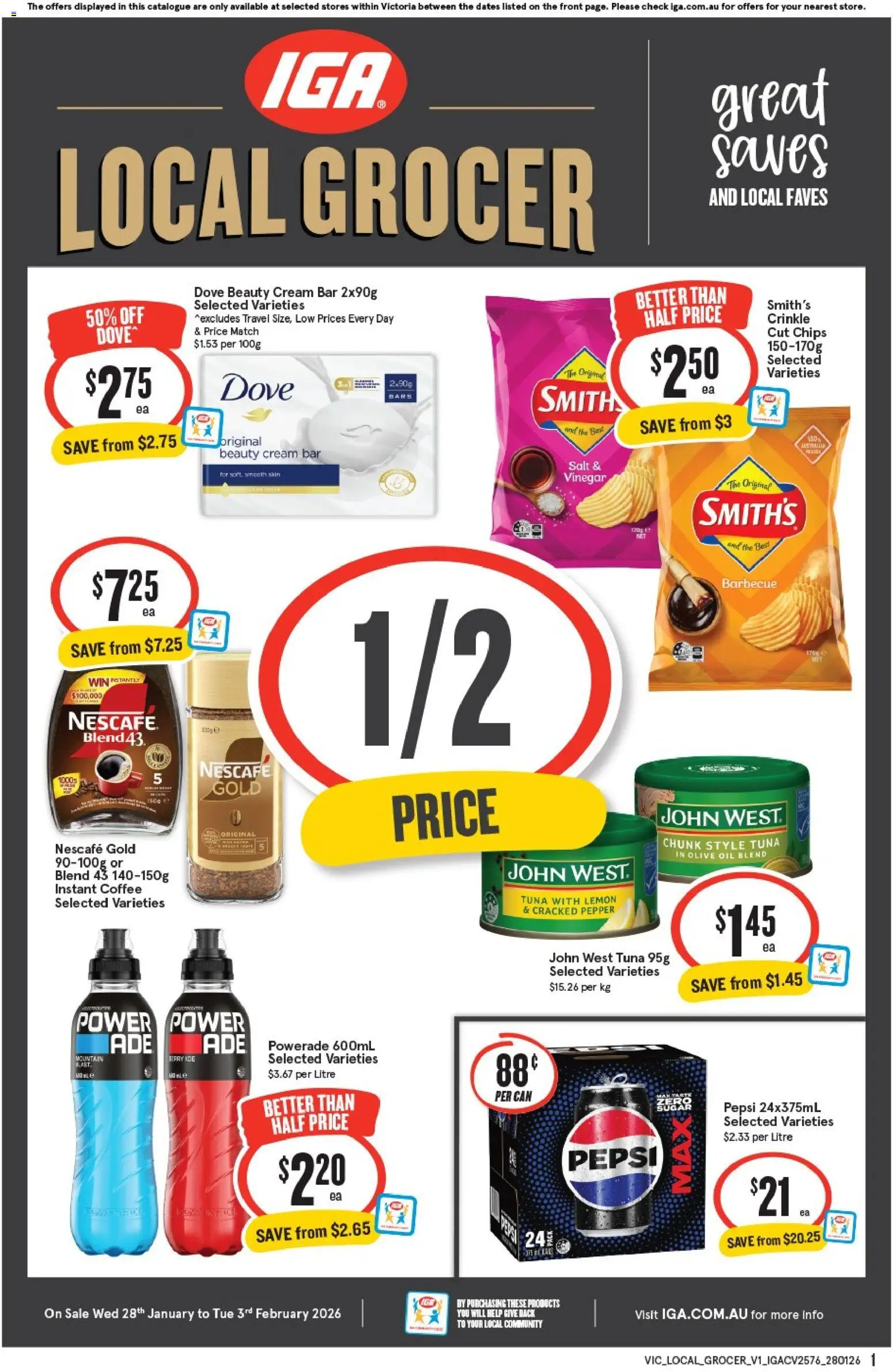 IGA catalogue - valid from 28.01.2026 | Page: 1 | Products: Pepsi, Chips, Cream, Nescafe