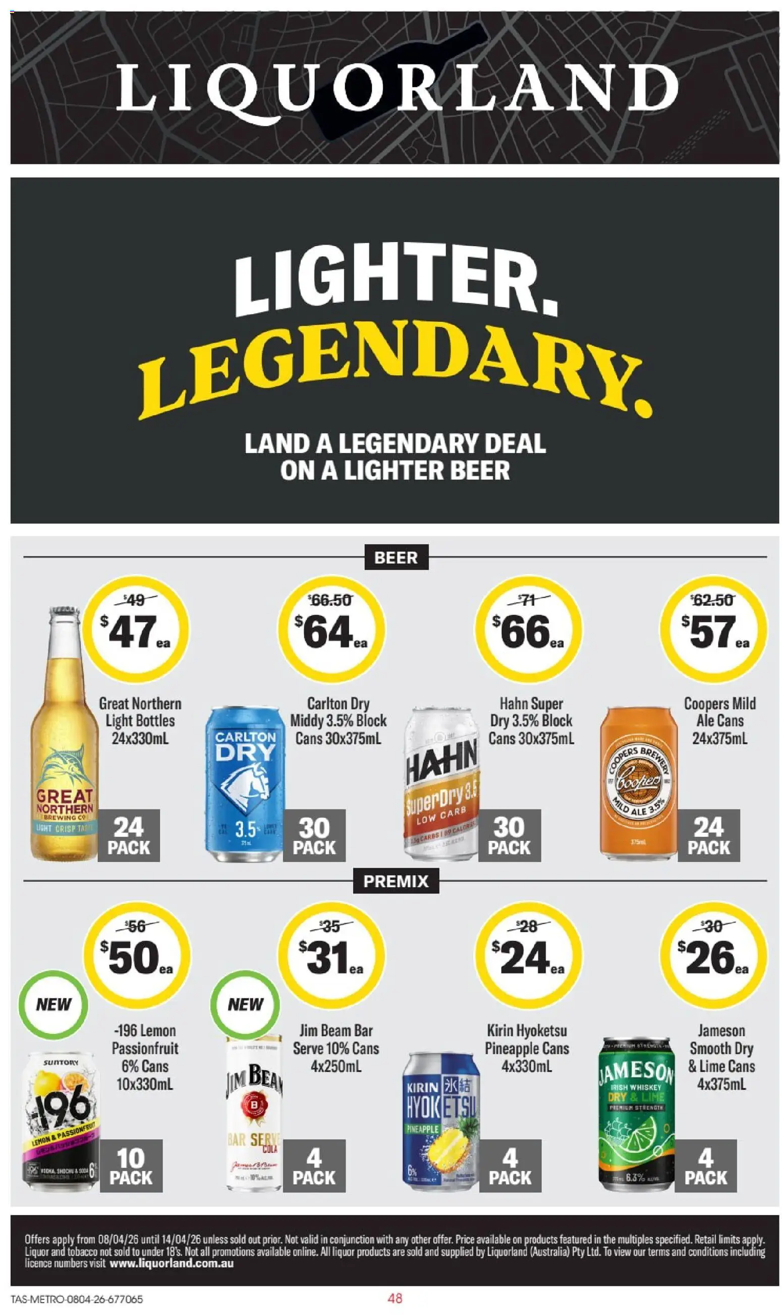 Liquorland catalogue - valid from 08.04.2026 | Page: 1 | Products: Light, Beer, Pineapple, Passionfruit