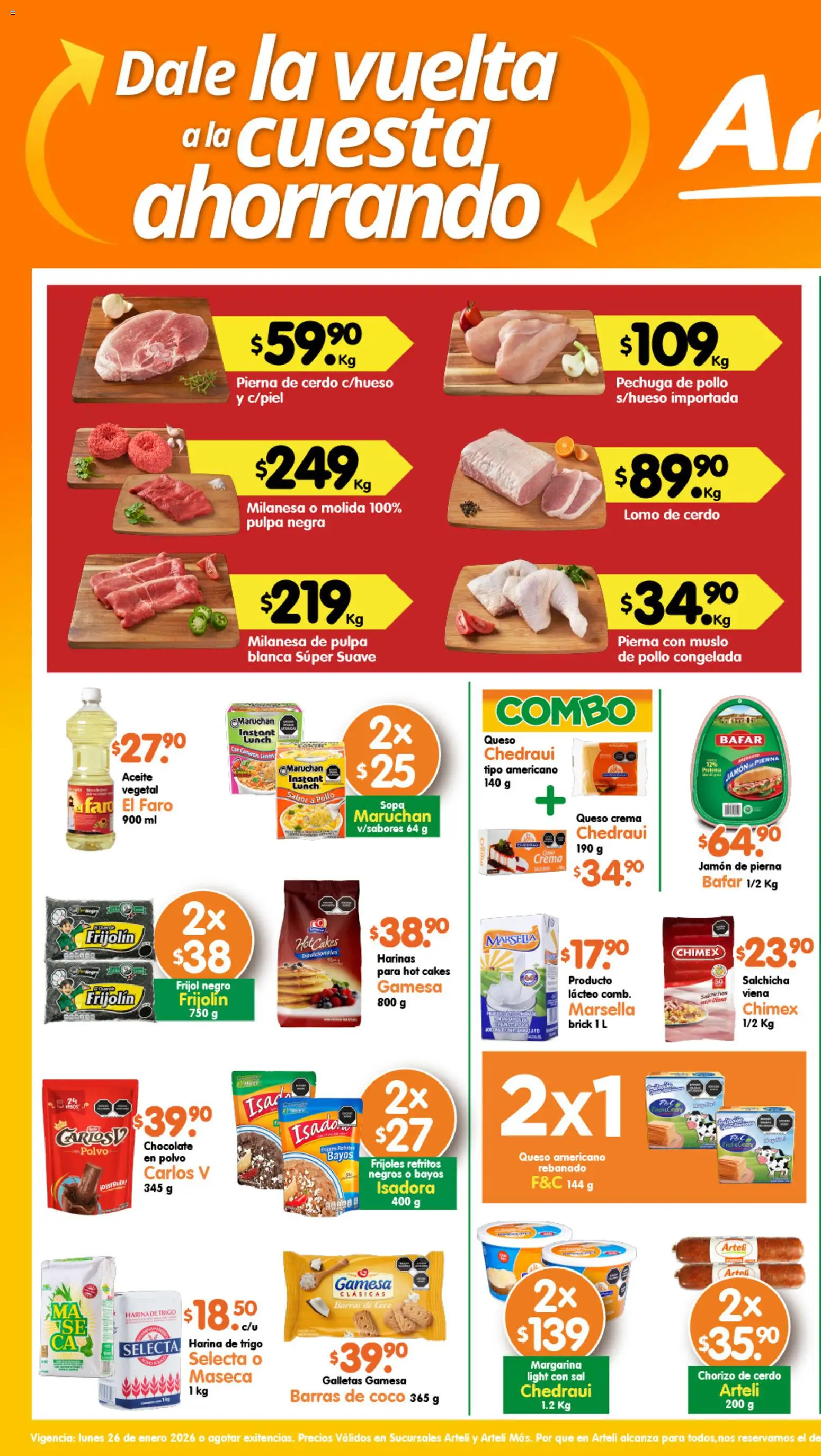 Nuevas ofertas de Arteli válidas en toda la República Mexicana desde el 26.01.2026. ¡Encuentra las mejores ofertas en Arteli folleto Valles! | Página: 1 | Productos: Sal, Salchicha, Sopa, Queso