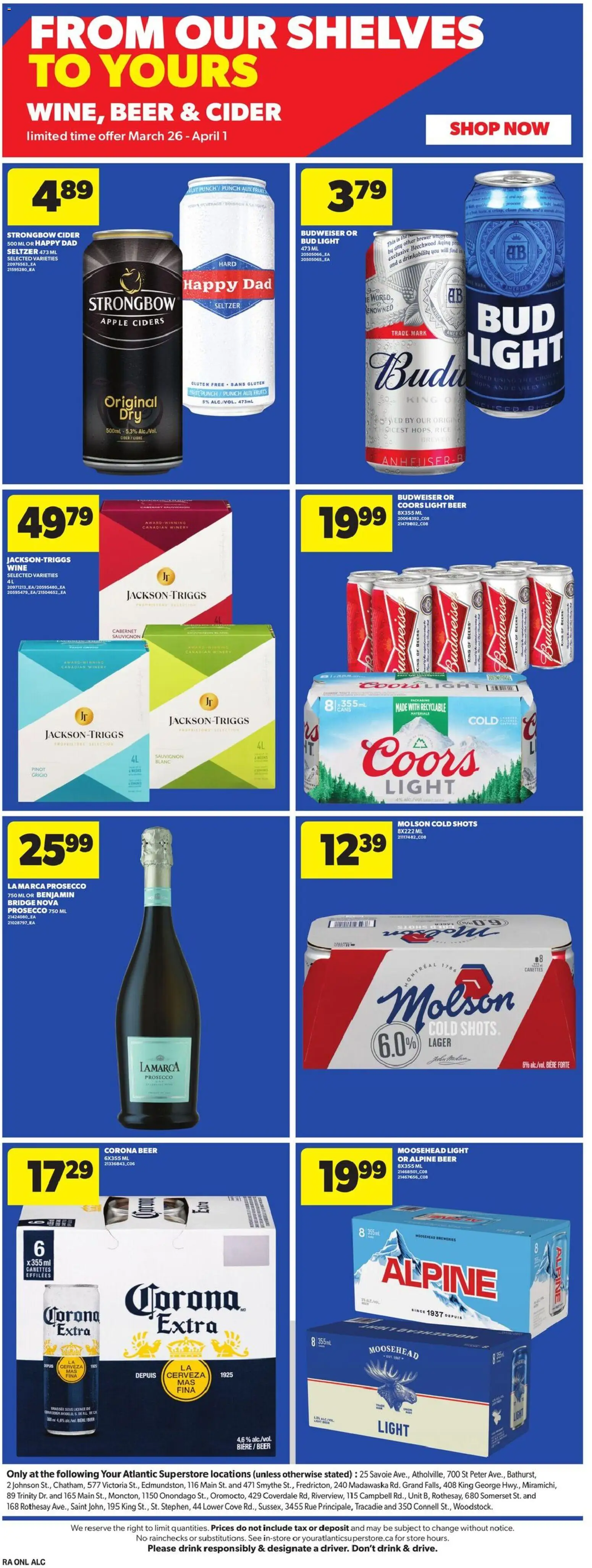 Atlantic Superstore flyer valid from 26.03.2026 | Page: 19 | Products: Rice, Wine, Beer