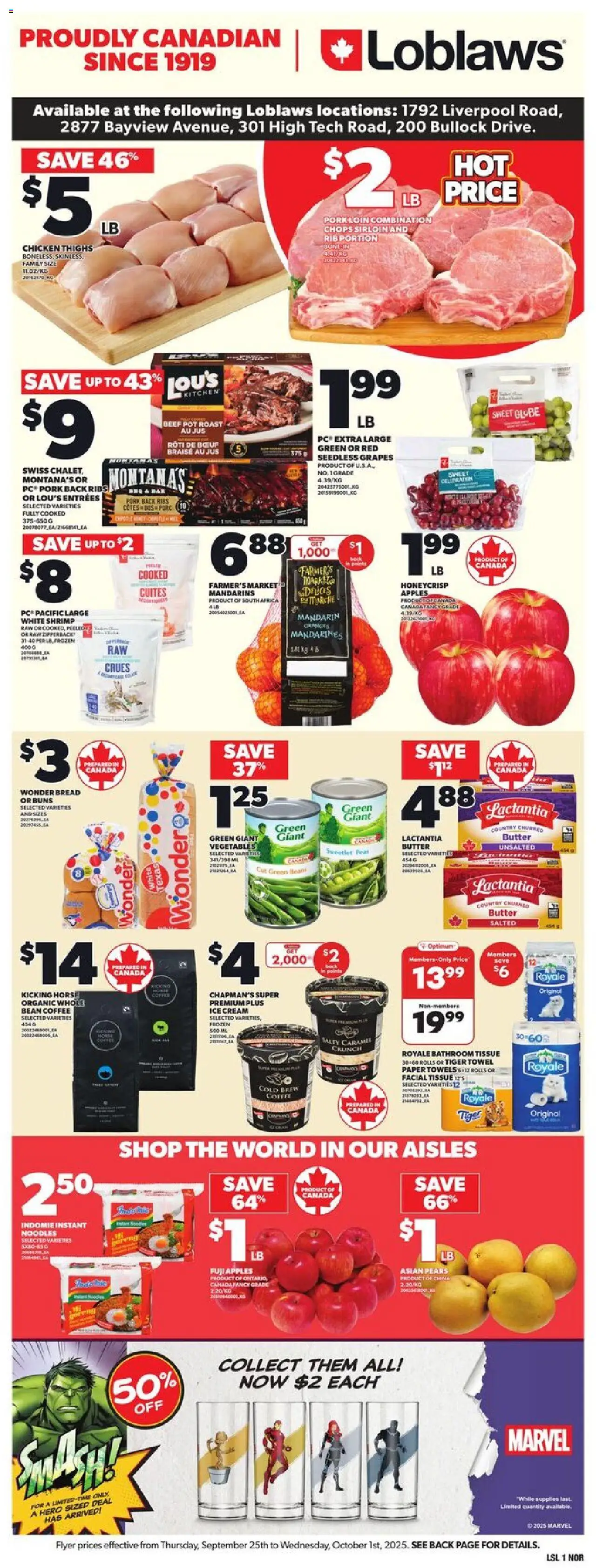 Loblaws flyer valid from 25.09.2025 | Page: 3 | Products: Cream, Butter, Bread, Chicken