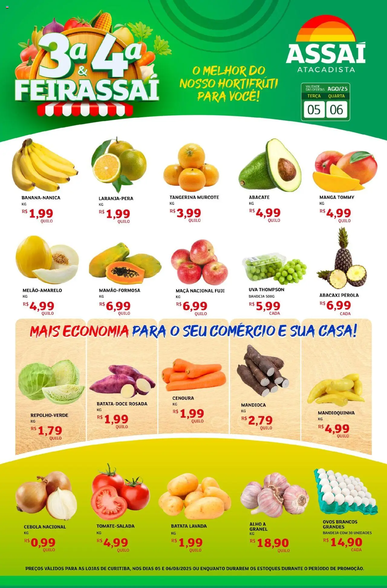Assaí Atacadista Folheto - válido de 05.08.2025 | Página: 1 | Produtos: Mandioquinha, Abacaxi, Cenoura, Batata