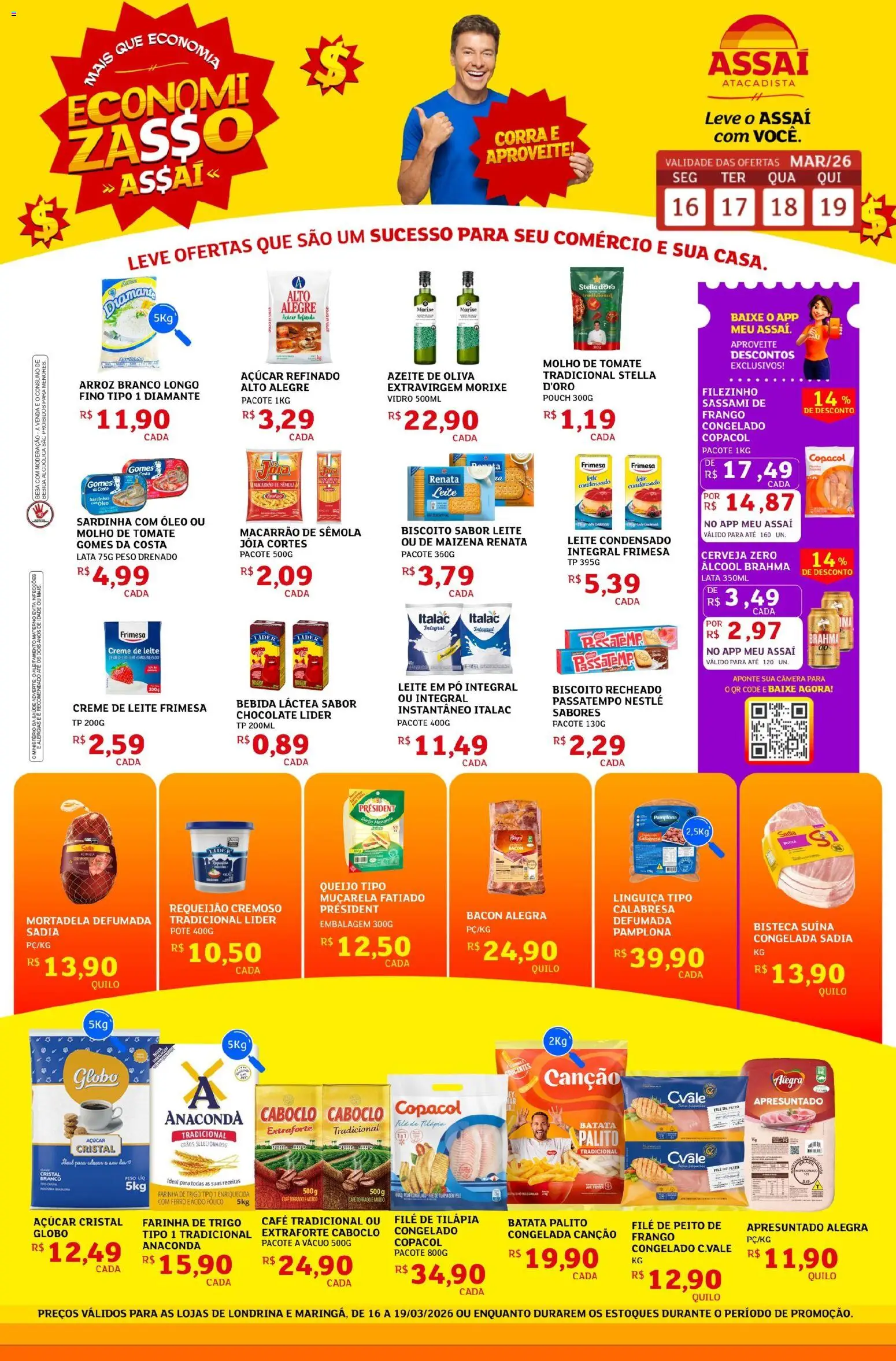 Assaí Atacadista Folheto - válido de 16.03.2026 | Página: 1 | Produtos: Ferro, Linguiça, Queijo, Creme de leite