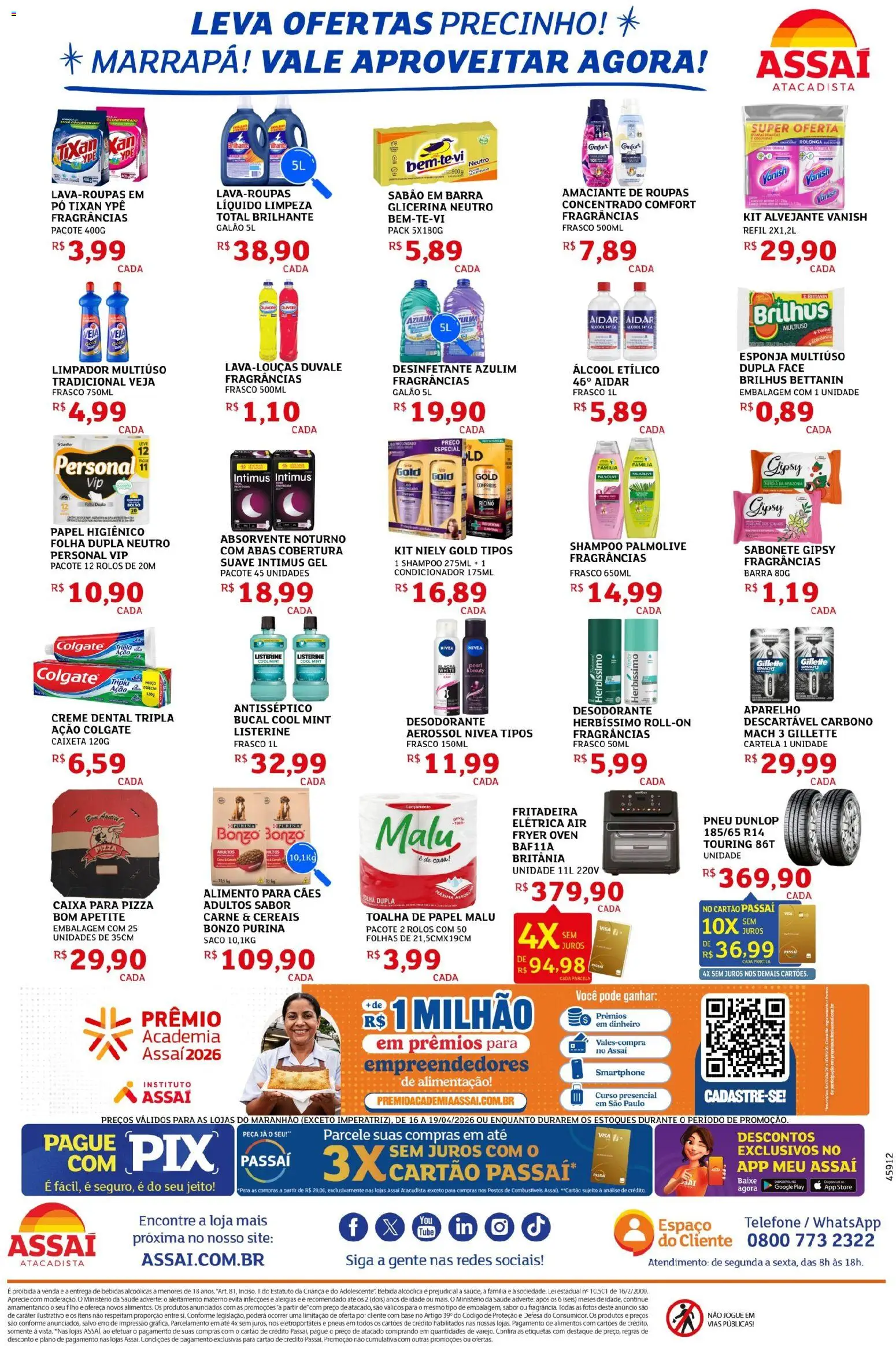 Assaí Atacadista Folheto - válido de 16.04.2026 | Página: 4 | Produtos: Sabão em barra, Limpador multiuso, Vanish, Amaciante