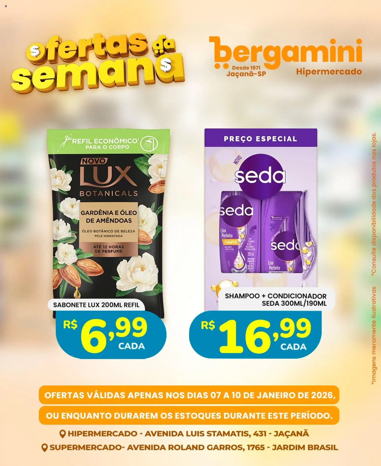Supermercado Bergamini Folheto - válido de 07.01.2026 | Página: 14 | Produtos: Shampoo, Perfume, Condicionador, Sabonete