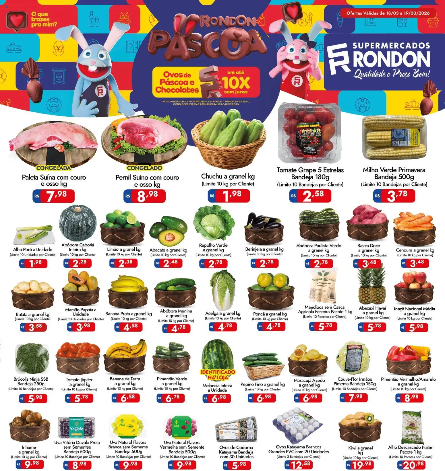 Supermercados Rondon Folheto - válido de 18.03.2026 | Página: 1 | Produtos: Mandioca, Milho verde, Repolho, Mamão