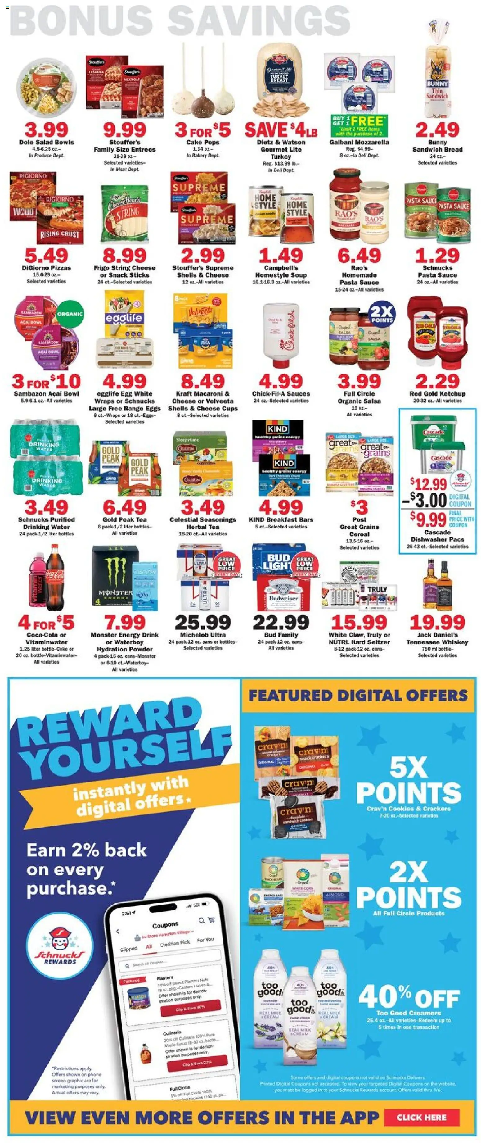 Schnucks Weekly Ad - valid from 02.01.2026 | Page: 5 | Products: Bakery, Whiskey, Sauce, Phone
