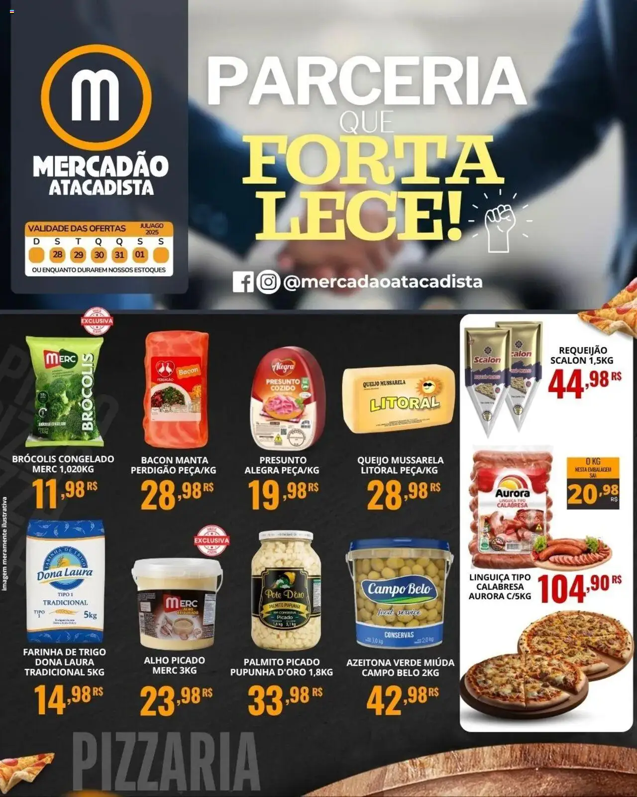 Mercadão Atacadista Folheto - válido de 28.07.2025 | Página: 1 | Produtos: Pupunha, Palmito, Brócolis, Mussarela