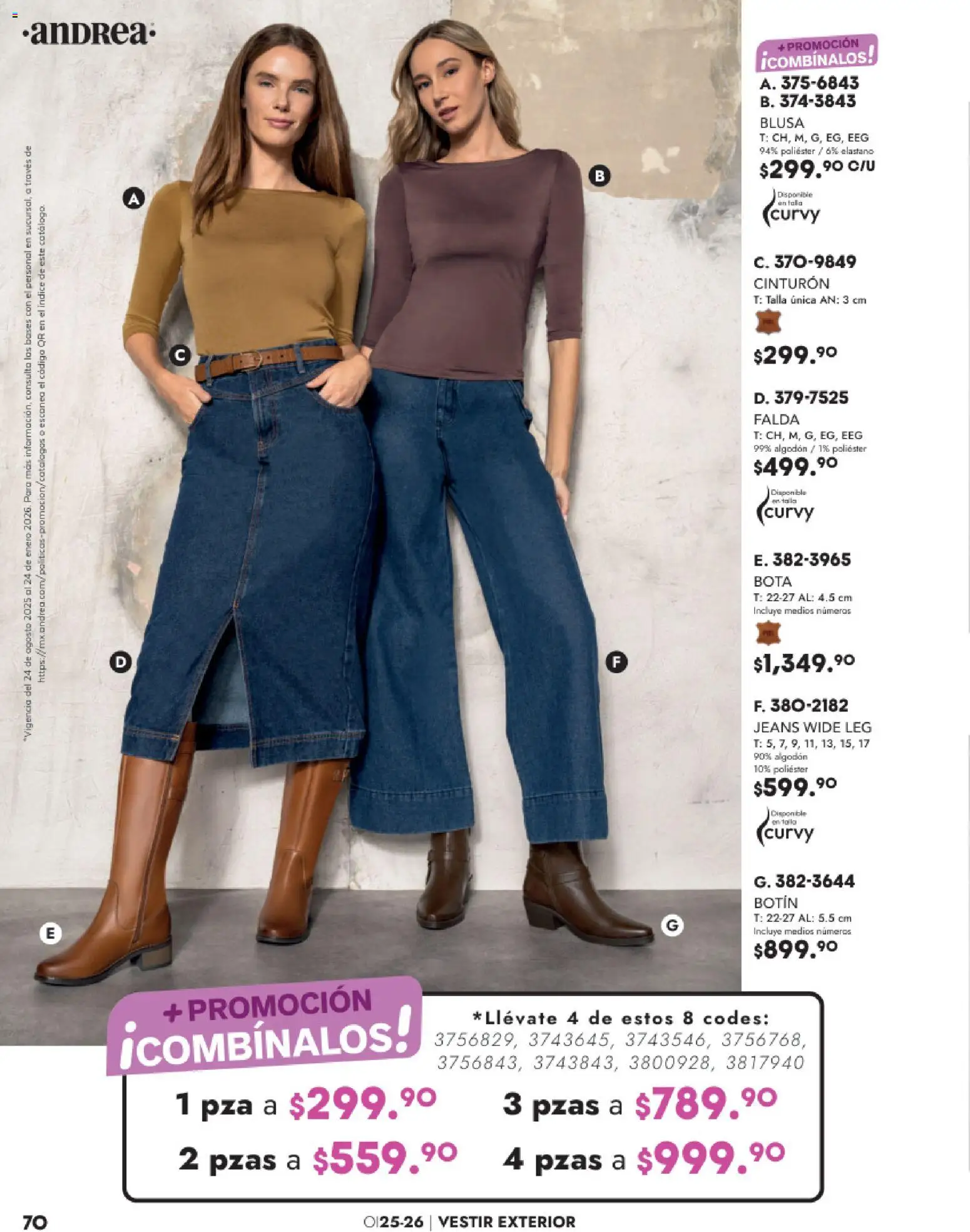 Nuevas ofertas de Andrea válidas en toda la República Mexicana desde el 26.11.2025. ¡Encuentra las mejores ofertas en Andrea catálogo Vestir! | Página: 70 | Productos: Blusa, Cinturón, Algodón, Falda