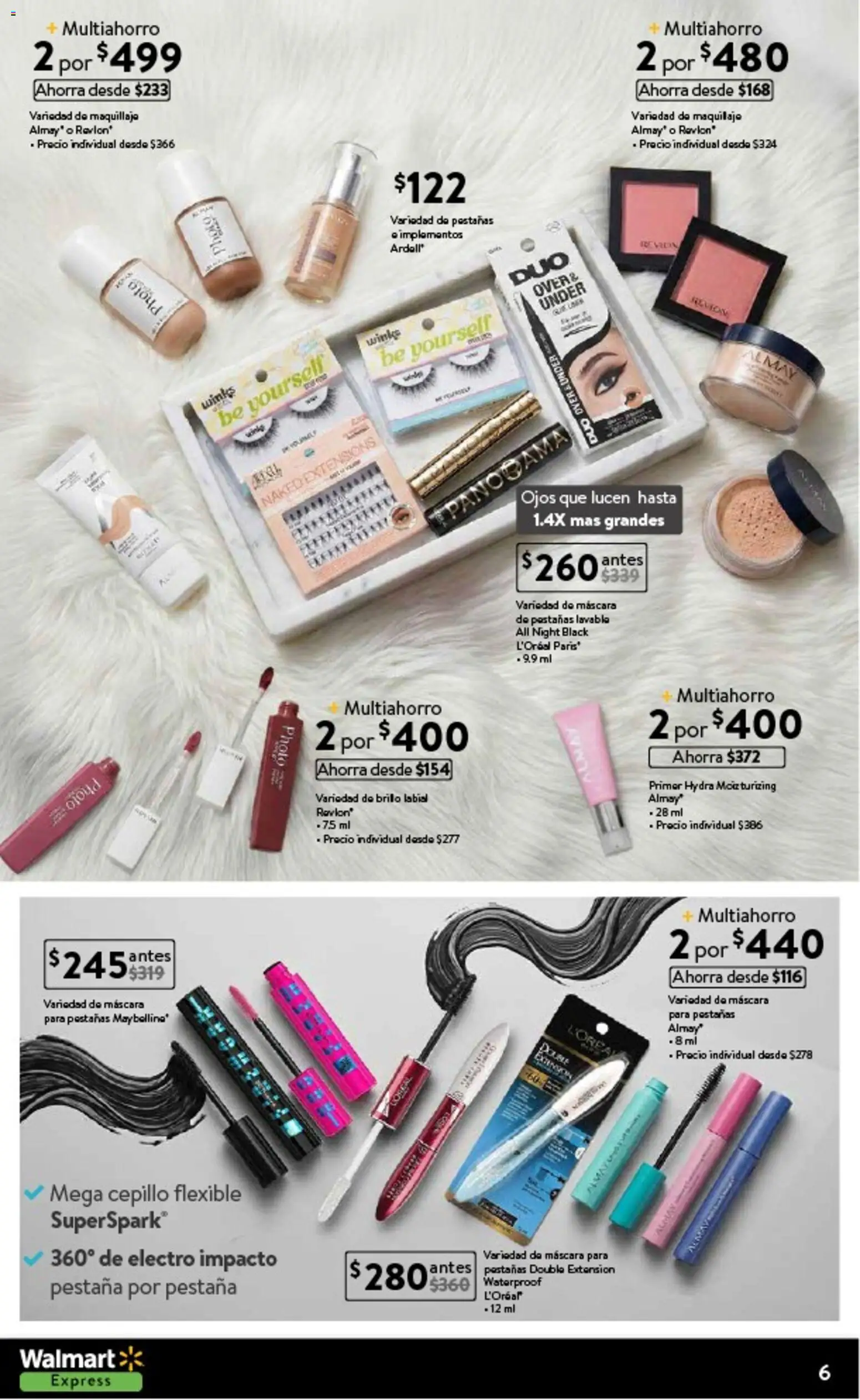 Nuevas ofertas de Walmart Express válidas en toda la República Mexicana desde el 11.02.2026. ¡Encuentra las mejores ofertas en Walmart Express folleto! | Página: 6 | Productos: Extensión, Máscara, Brillo, Maquillaje