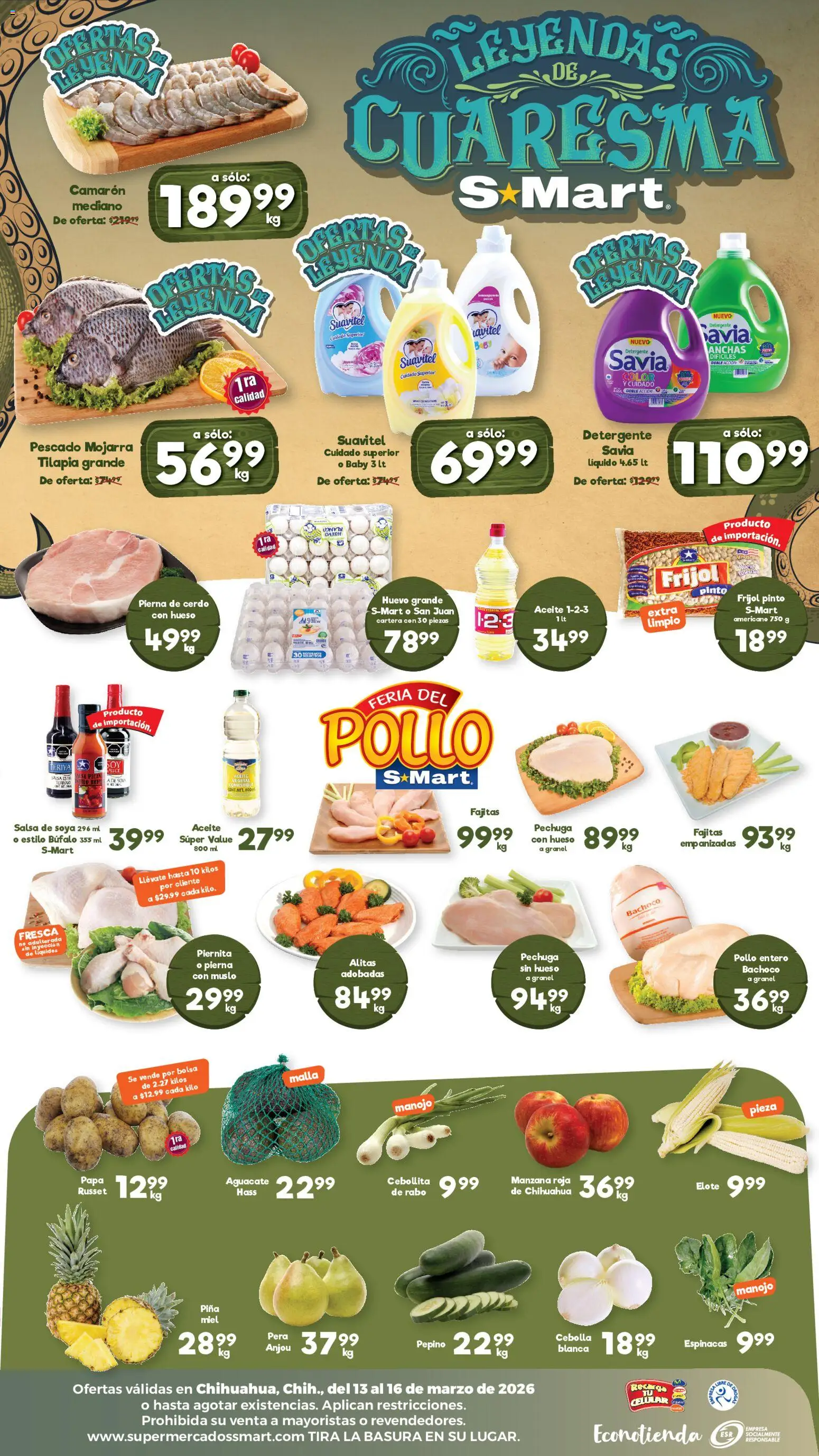 Nuevas ofertas de S-Mart válidas en toda la República Mexicana desde el 13.03.2026. ¡Encuentra las mejores ofertas en S-Mart folleto! | Página: 2 | Productos: Cebolla, Papa, Aceite, Malla