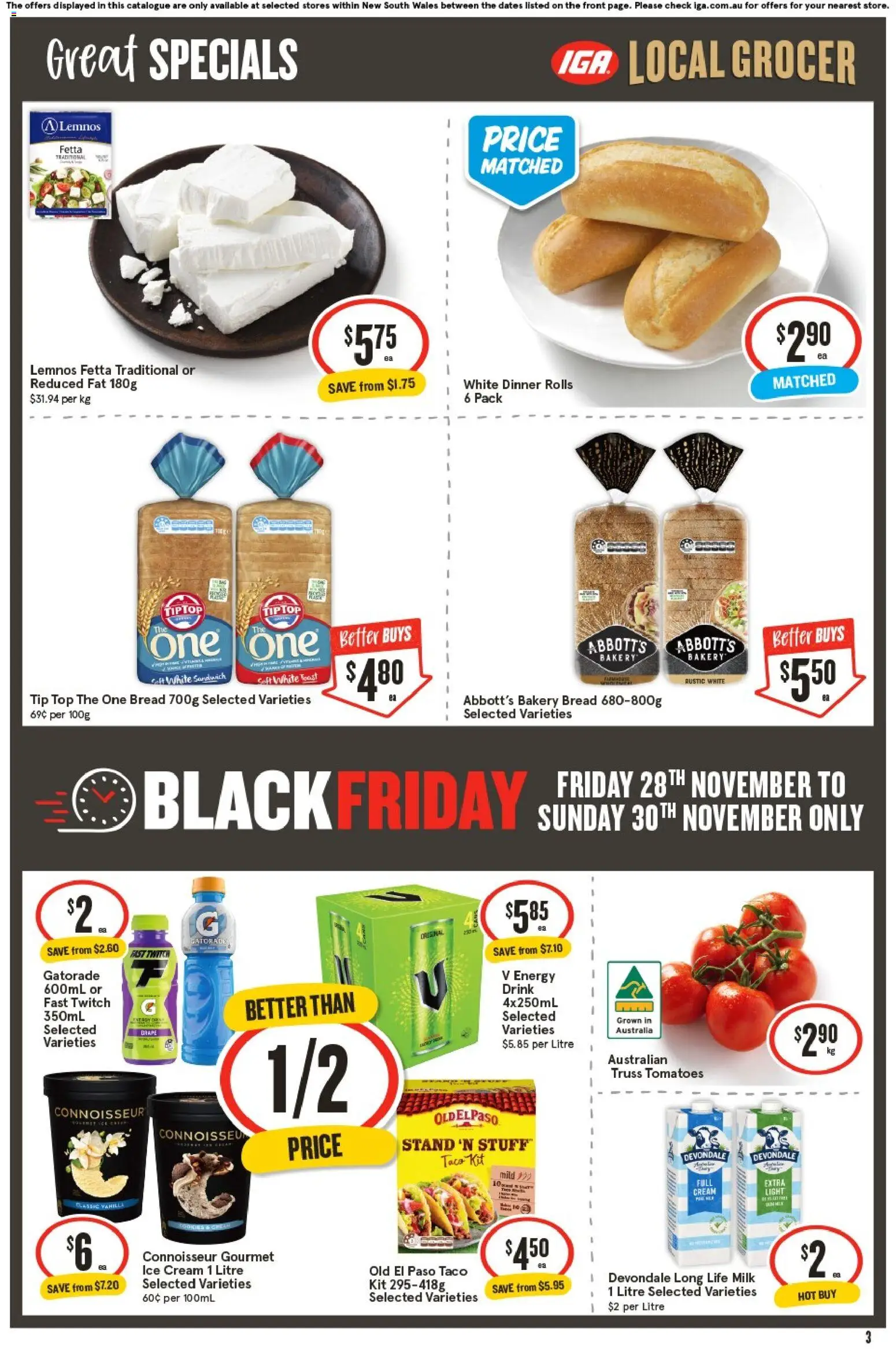 IGA catalogue - valid from 26.11.2025 | Page: 3 | Products: Tomatoes, Cream, Salt, Bakery