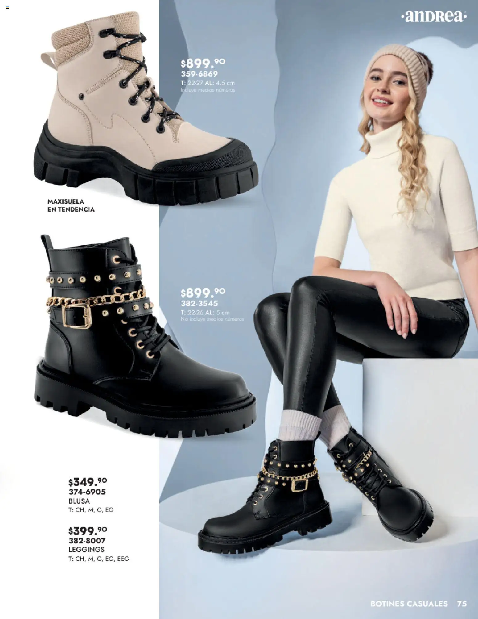 Nuevas ofertas de Andrea válidas en toda la República Mexicana desde el 24.08.2025. ¡Encuentra las mejores ofertas en Andrea - Catálogo Calzado Dama! | Página: 75 | Productos: Blusa, Leggings, Botines