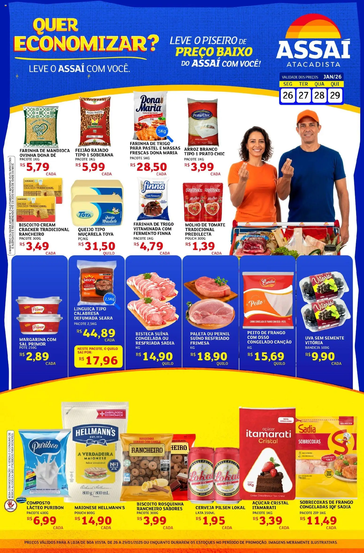 Assaí Atacadista Folheto - válido de 26.01.2026 | Página: 1 | Produtos: Molho de tomate, Farinha de mandioca, Açúcar, Sal