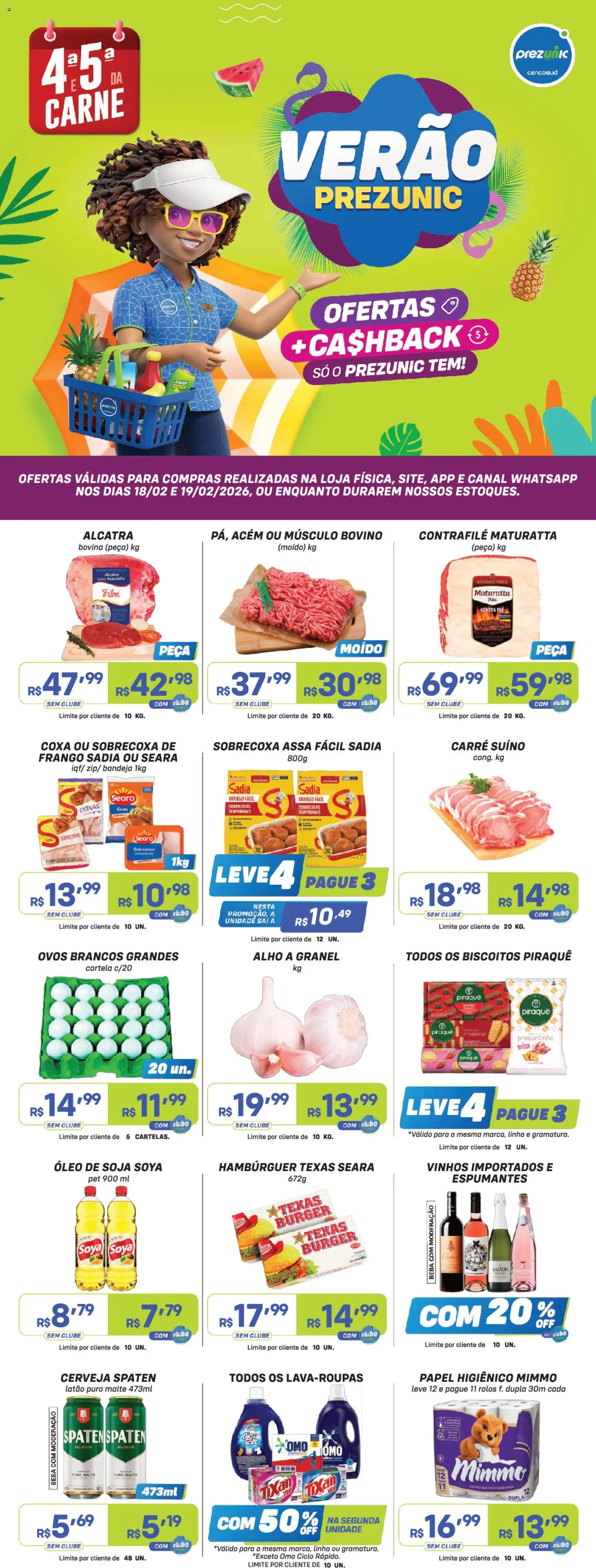 Prezunic Folheto - válido de 18.02.2026 | Página: 1 | Produtos: Acém, Alcatra, Contra filé, Bandeja