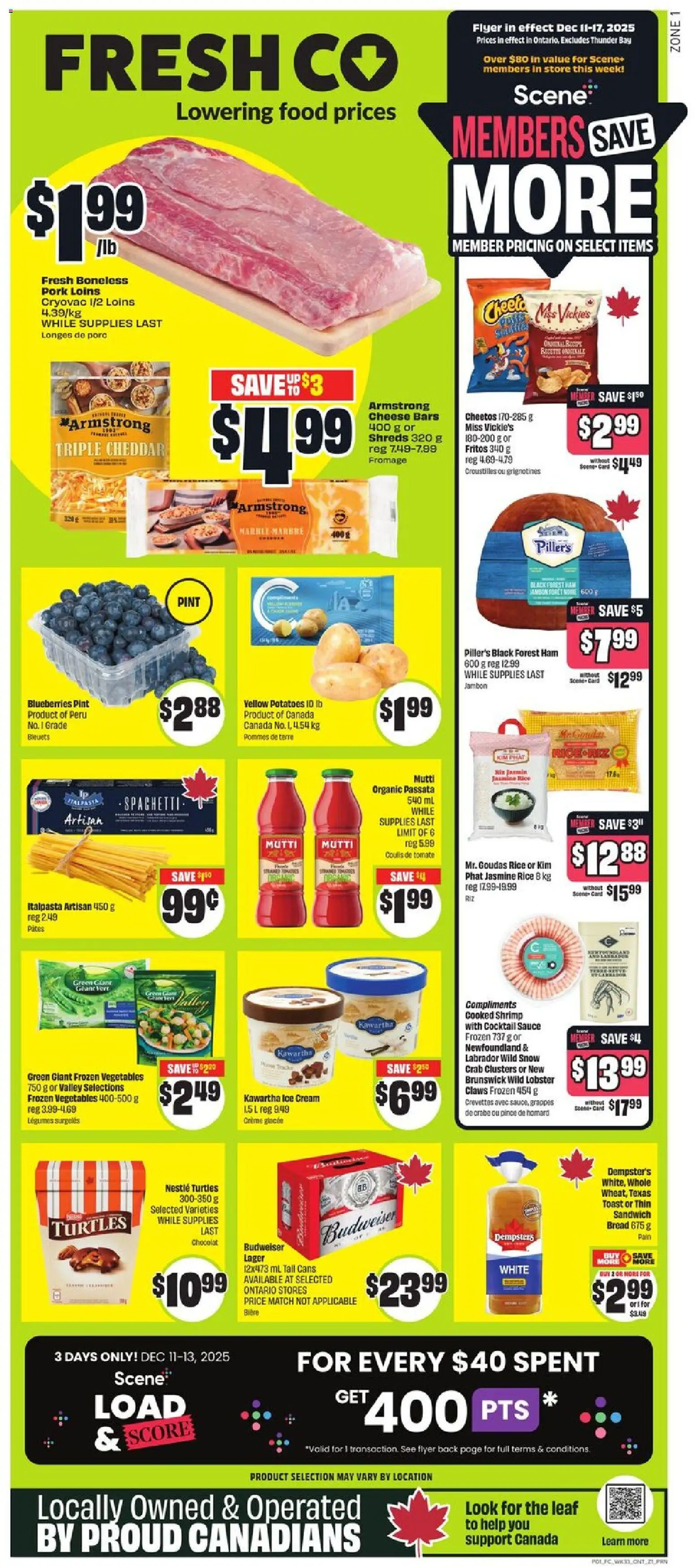 FreshCo flyer valid from 11.12.2025 | Page: 1 | Products: Rice, Pasta, Potatoes, Bread