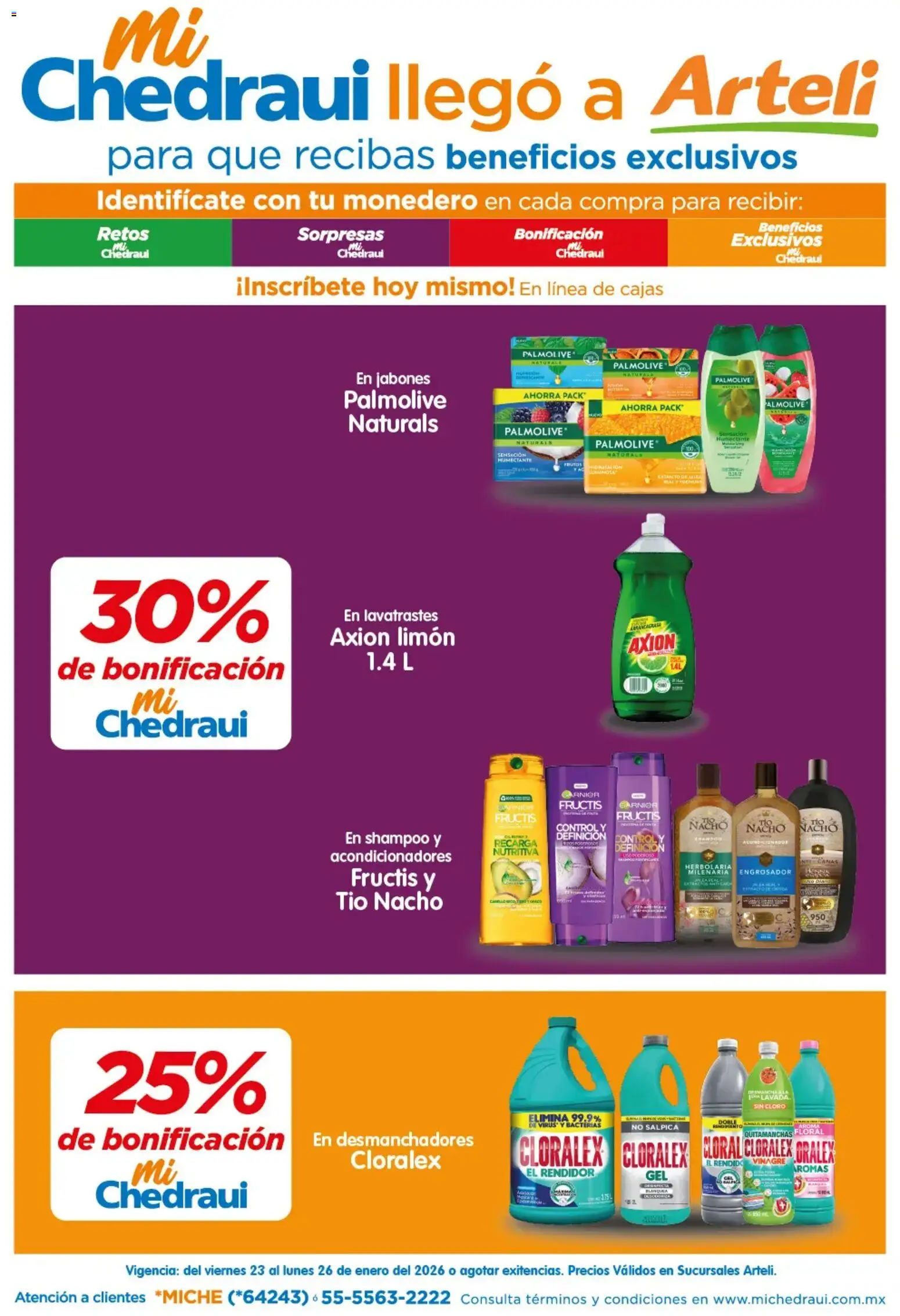 Nuevas ofertas de Arteli válidas en toda la República Mexicana desde el 23.01.2026. ¡Encuentra las mejores ofertas en Arteli folleto MiChedraui! | Página: 1 | Productos: Quitamanchas, Vinagre, Monedero, Limón