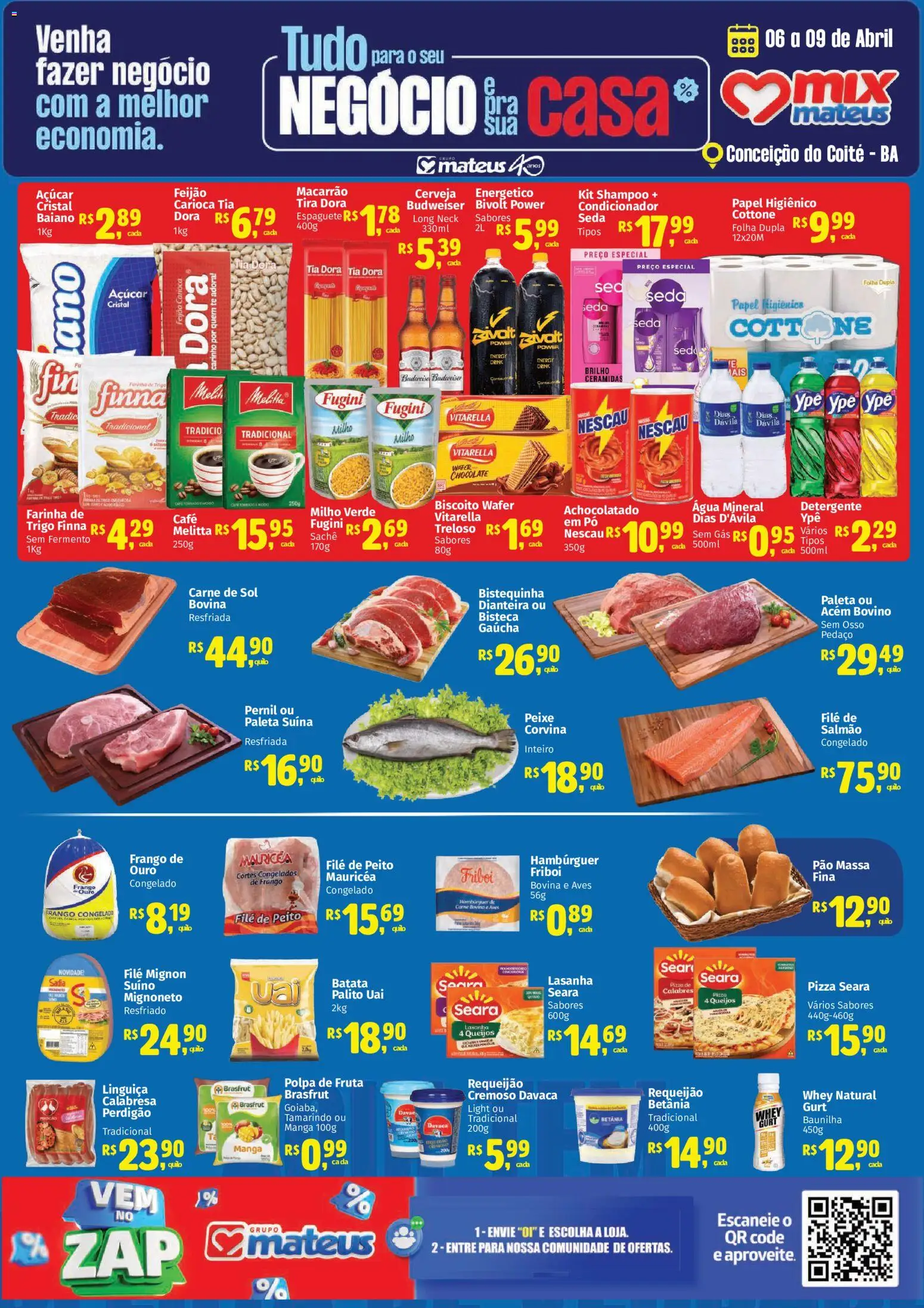 Mateus Folheto - válido de 06.04.2026 | Página: 1 | Produtos: Feijão, Macarrão, Hambúrguer, Batata