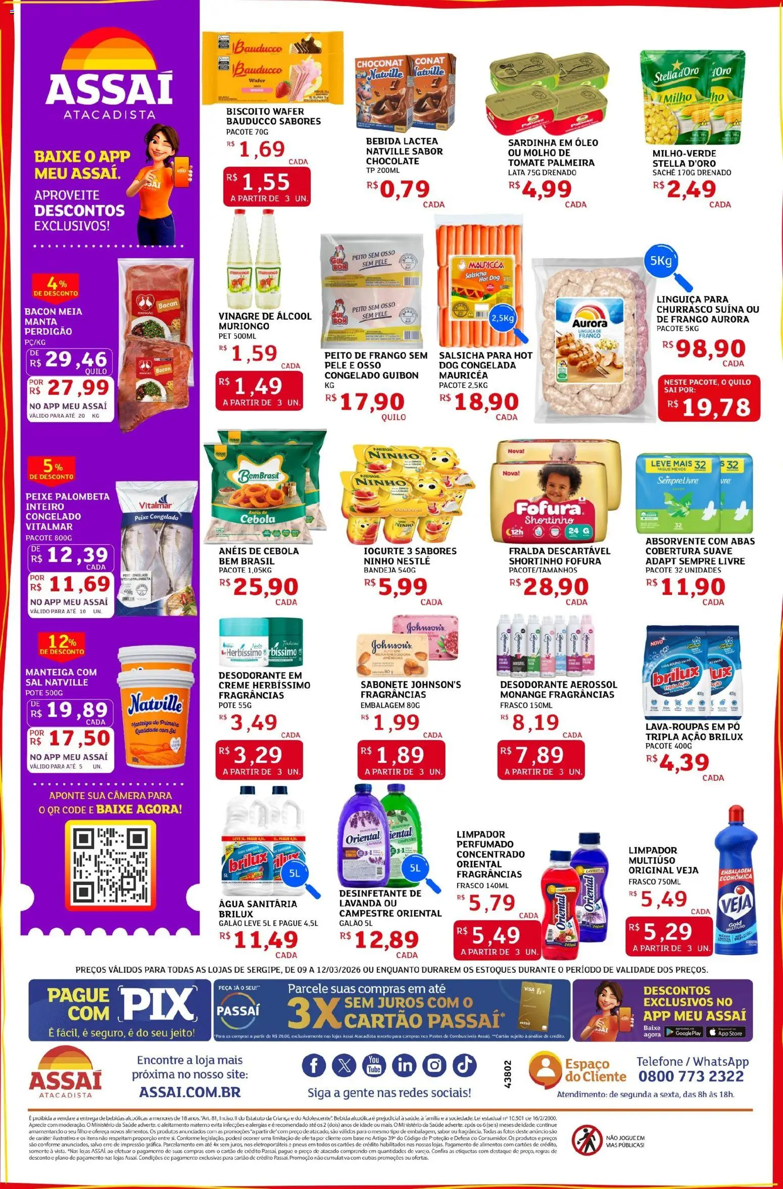Assaí Atacadista Folheto - válido de 09.03.2026 | Página: 2 | Produtos: Biscoito, Sabonete, Telefone, Desinfetante