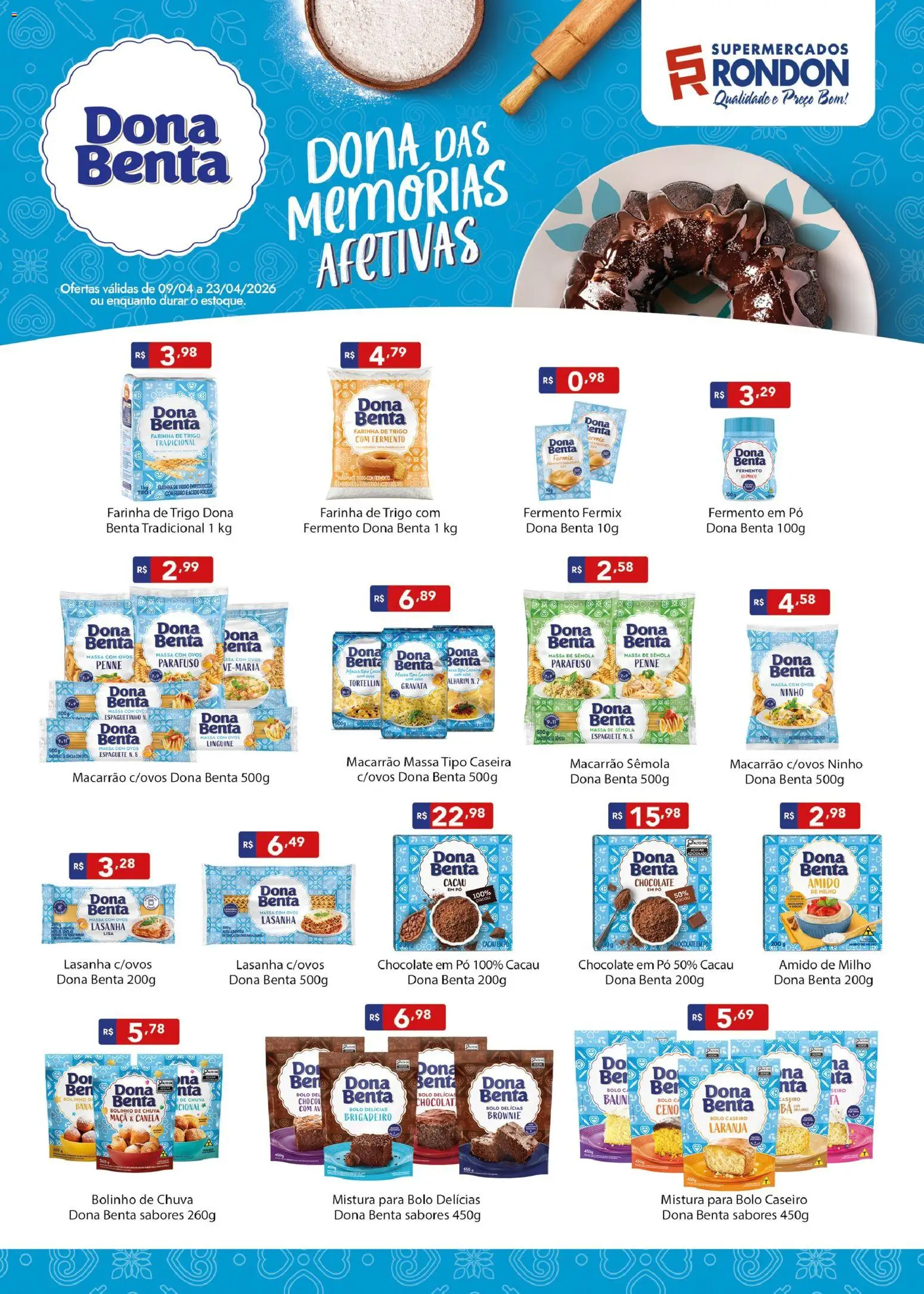 Supermercados Rondon Folheto - válido de 09.04.2026 | Página: 1 | Produtos: Pó, Farinha de trigo, Amido de milho, Lasanha