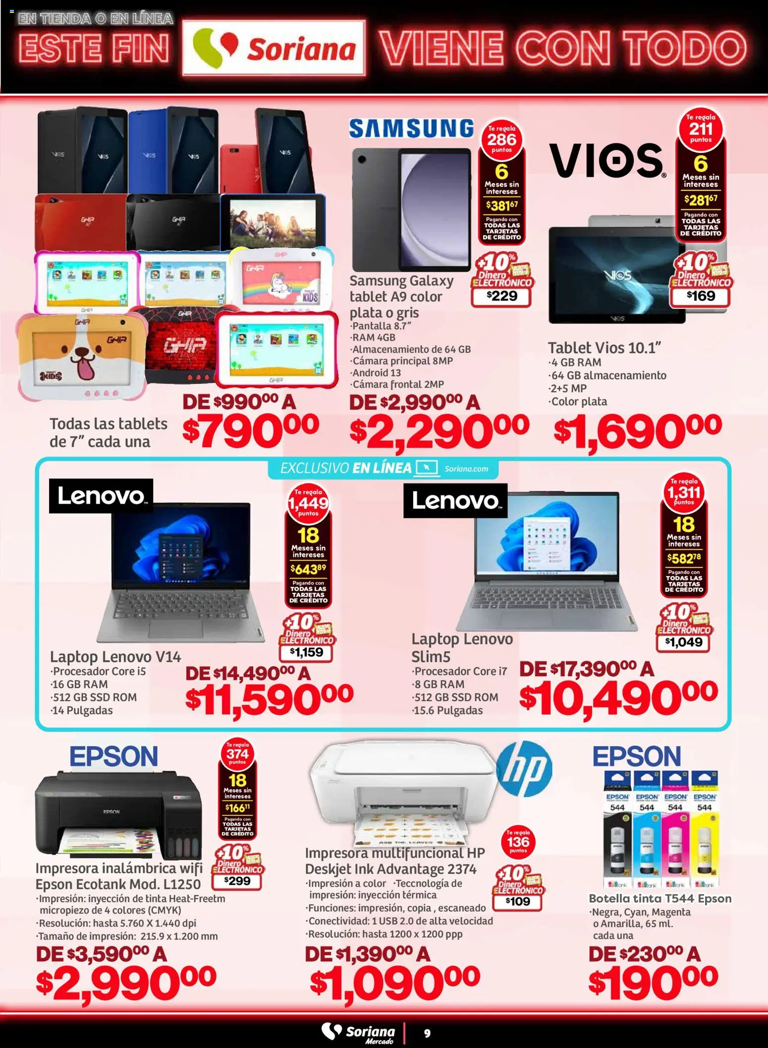 Nuevas ofertas de Soriana válidas en toda la República Mexicana desde el 05.11.2025. ¡Encuentra las mejores ofertas en Soriana - Este fin Soriana viene con todo Mercado Nacional! | Página: 9 | Productos: Usb, Impresora, Cámara, Té