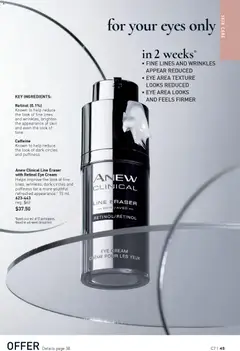 Preview of Anew Clinical Line Eraser with Retinol Eye Cream, Helps improve the look of fine lines, wrinkles, dark circles and puffiness for a more youthful, refreshed appearance. 15 ml from shop Avon valid from 26.03.2026 | Page: 45 | Products: Cream