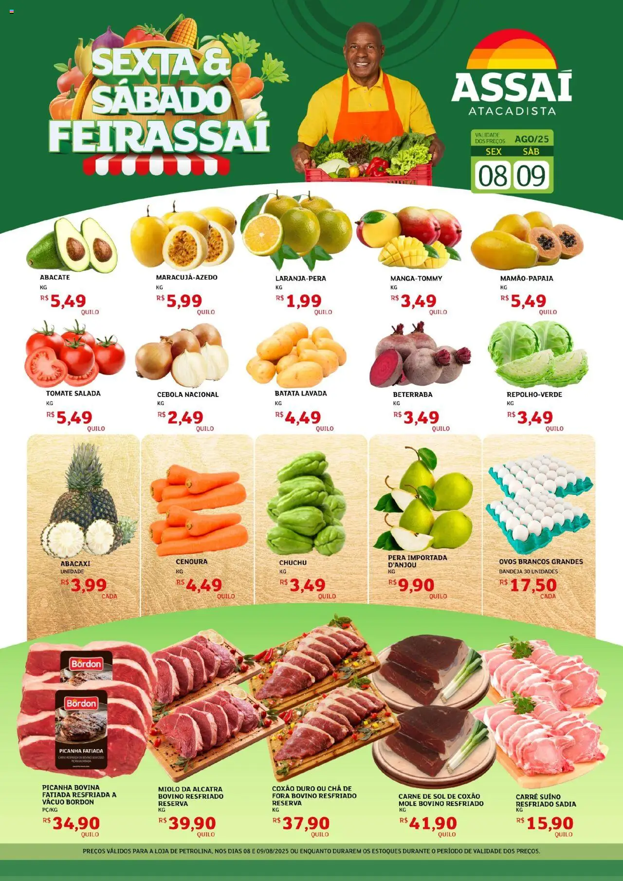 Assaí Atacadista Folheto - válido de 08.08.2025 | Página: 1 | Produtos: Beterraba, Picanha, Carne, Batata