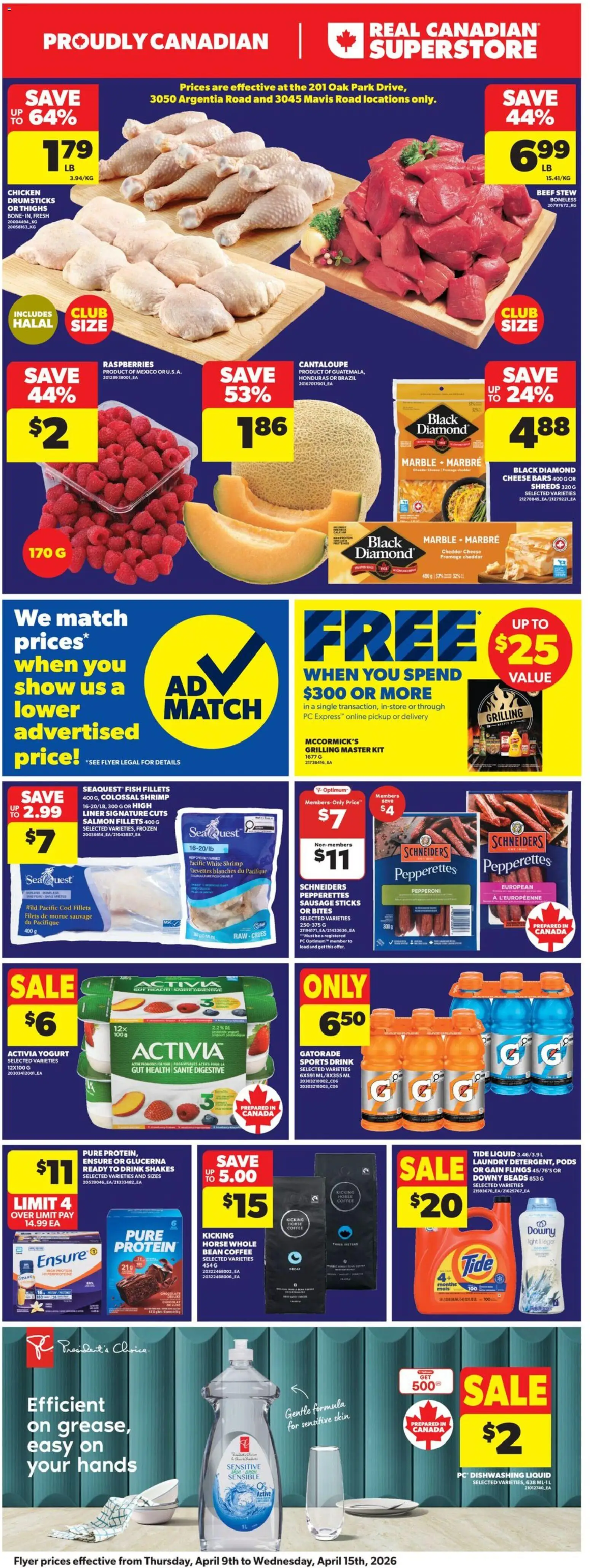 Real Canadian Superstore flyer valid from 09.04.2026 | Page: 3 | Products: Fish, Cheese, Chocolate, Chicken