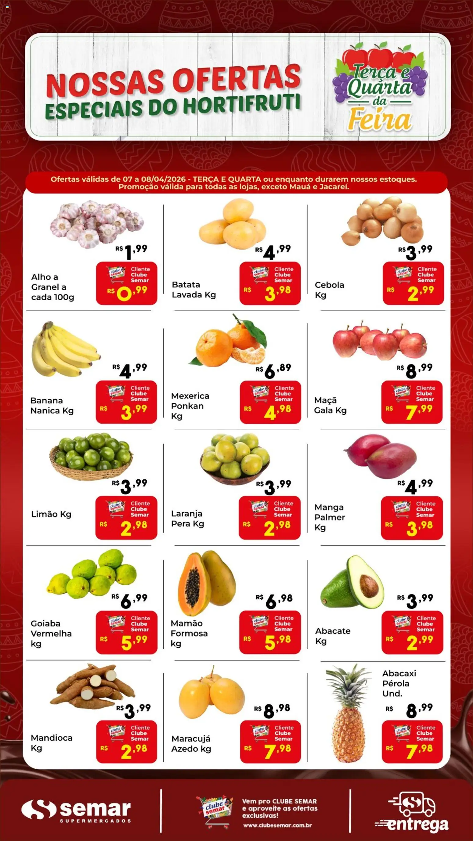 Semar Supermercado Folheto - válido de 07.04.2026 | Página: 1 | Produtos: Pera, Alho, Abacaxi, Batata