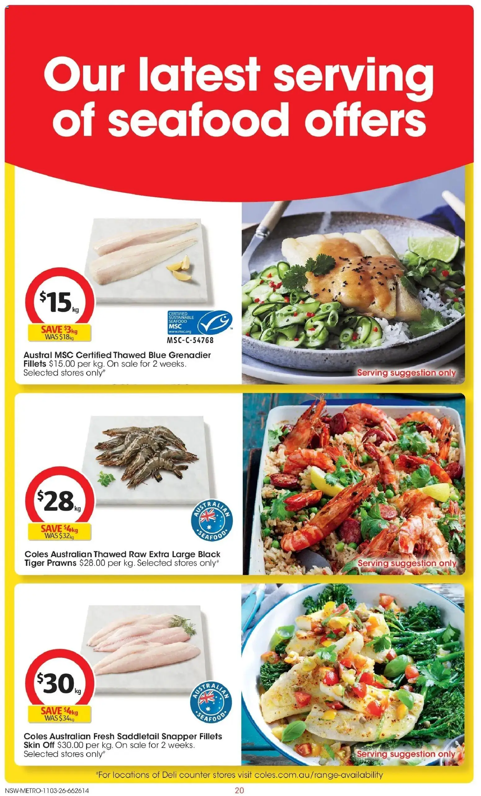 Coles catalogue - valid from 11.03.2026 | Page: 20 | Products: Prawns, Sustainable, Seafood