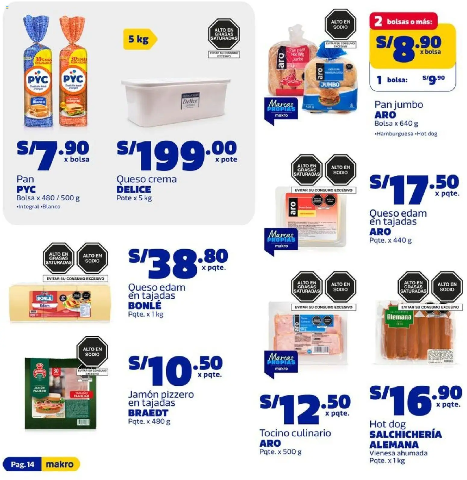 Catálogo Makro válido desde 15.01.2026 | Página: 14 | Productos: Pan, Jamón, Crema, Bolsa