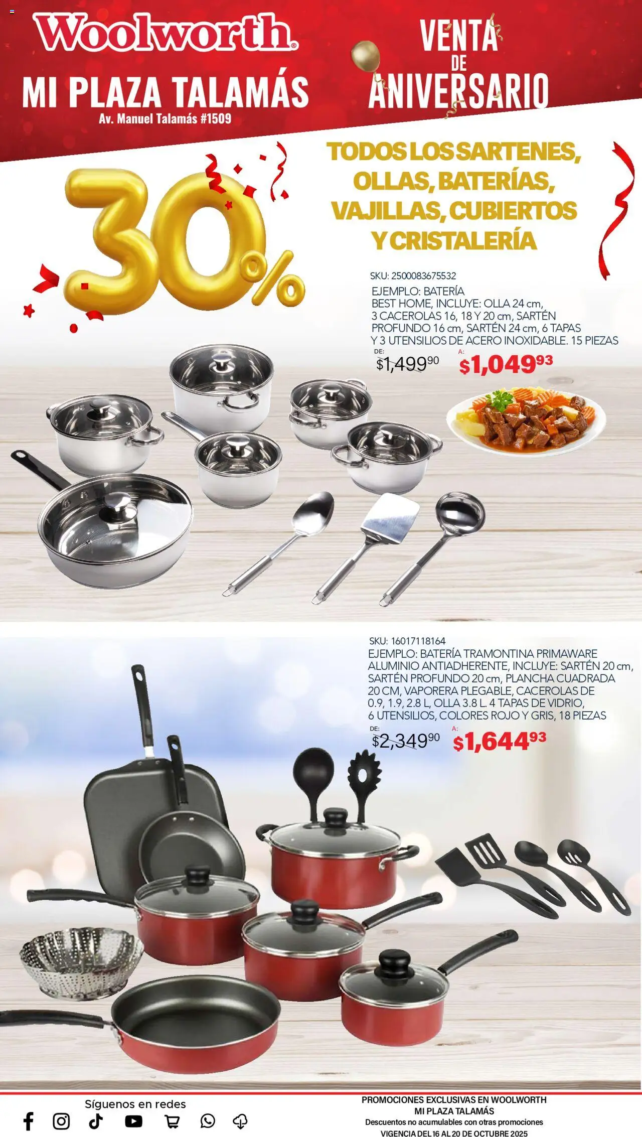 Nuevas ofertas de Del Sol y Woolworth válidas en toda la República Mexicana desde el 16.10.2025. ¡Encuentra las mejores ofertas en Del Sol y Woolworth - Aniversario Apertura Woolworth Talamás! | Página: 10 | Productos: Vaporera, Batería, Sartén, Olla