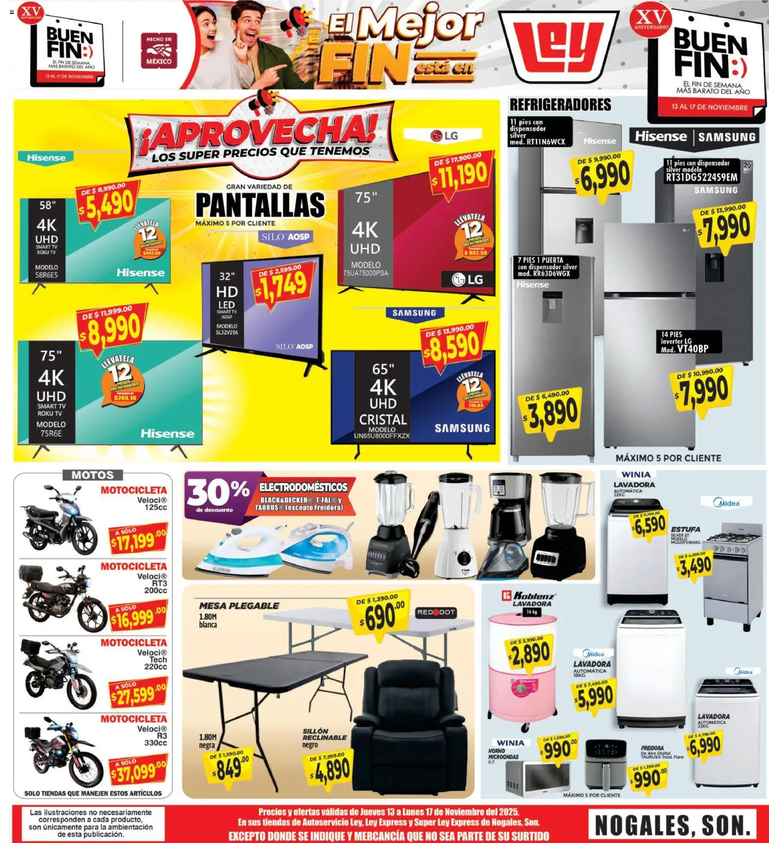 Nuevas ofertas de Casa Ley válidas en toda la República Mexicana desde el 13.11.2025. ¡Encuentra las mejores ofertas en Casa Ley folleto Nogales! | Página: 1 | Productos: Pantallas, Horno, Sillón, Mesa