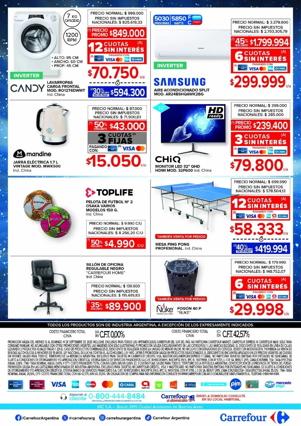 Carrefour - Ofertas Fin de semana - e Comodoro │ válido desde el 12.09.2025 | Página: 2 | Productos: Caso, Aire acondicionado, Sillón, Lavarropas