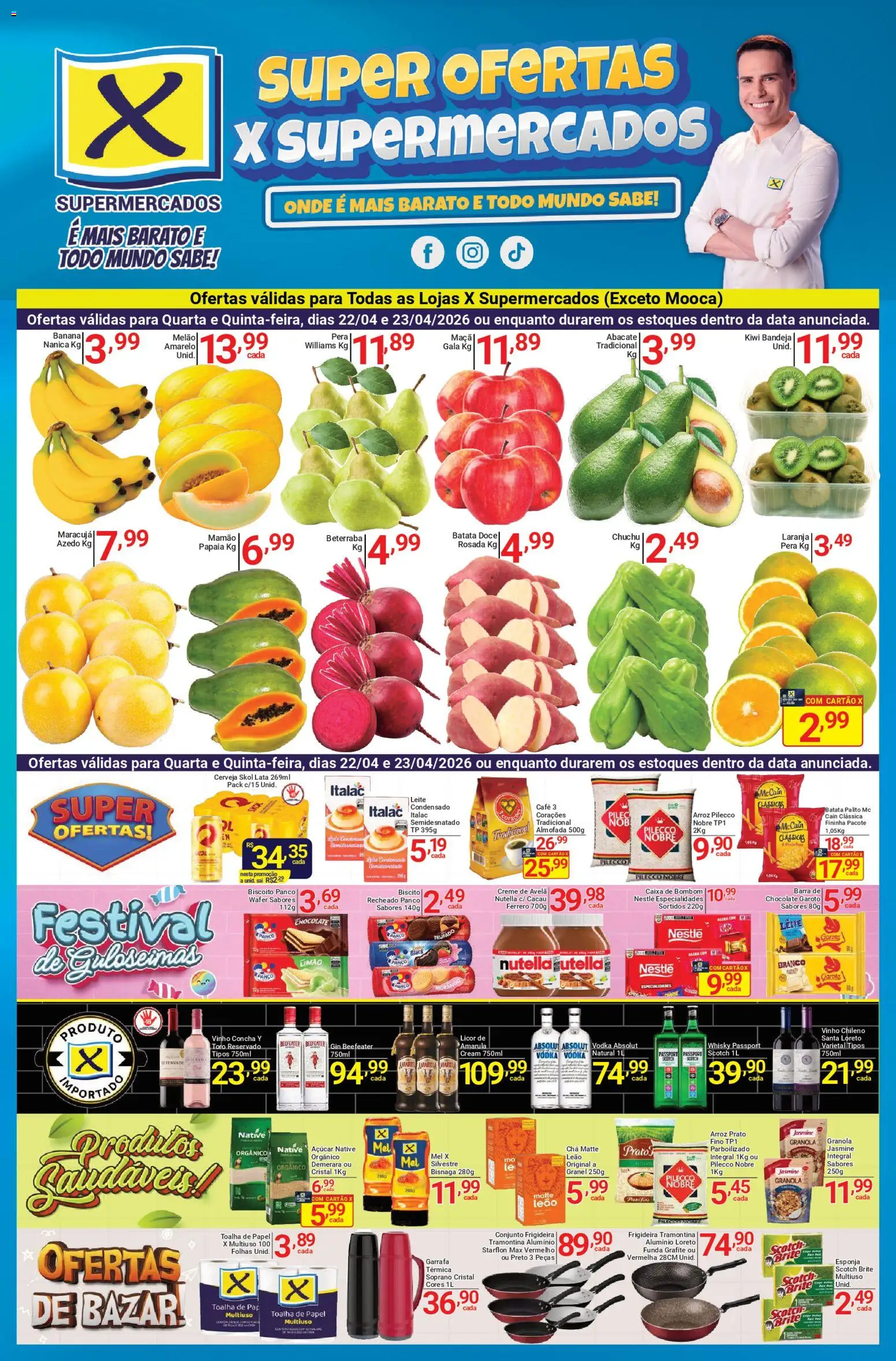 X Supermercados Folheto - válido de 22.04.2026 | Página: 1 | Produtos: Chuchu, Café, Vinho, Cerveja