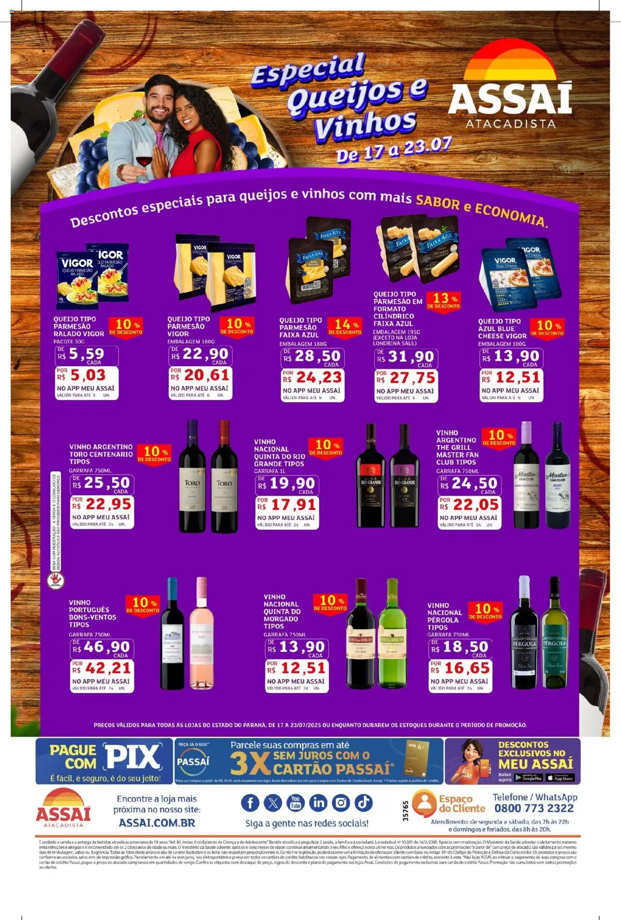Assaí Atacadista Folheto - válido de 17.07.2025 | Página: 1 | Produtos: Queijo, Pneus, Bebida, Telefone