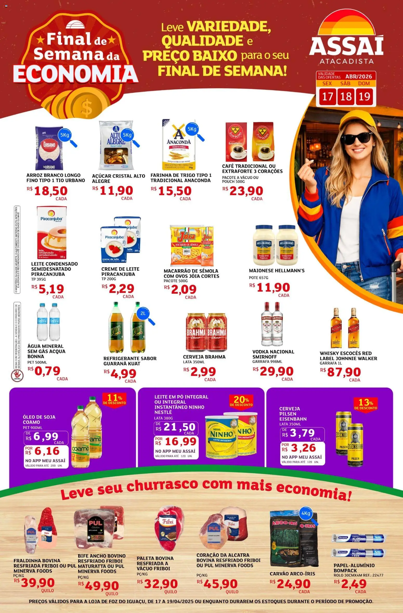 Assaí Atacadista Folheto - válido de 17.04.2026 | Página: 1 | Produtos: Leite integral, Óleo, Refrigerante, Copos